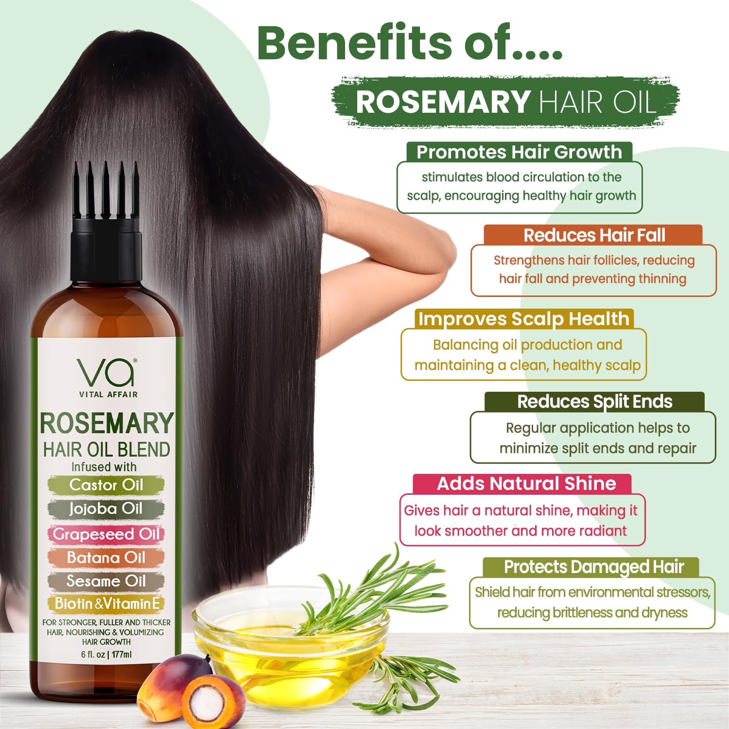 VITAL AFFAIR Blend Of Pure Rosemary Oil For Hair Growth 6 Fl Oz With Castor, - VITAL AFFAIR Official Product View 8