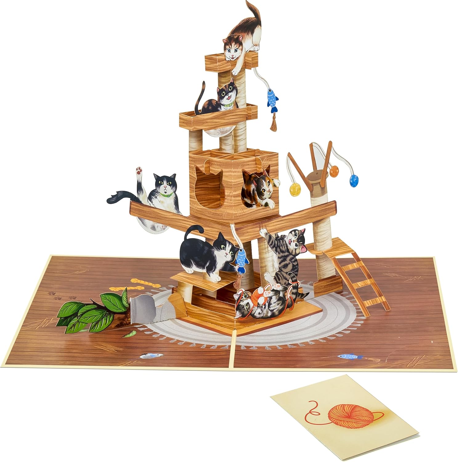 Pop Up Cat Tree greeting card by POPWOW featuring funny cats in 3D, perfect for birthdays, Valentine’s Day, and Mother’s Day gifts.