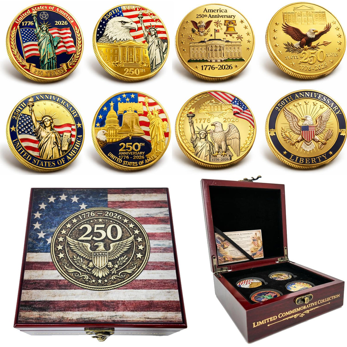 250th Anniversary USA Coin Set 4PCS Patriotic Challenge - Mascotwish Official Imagery - 1