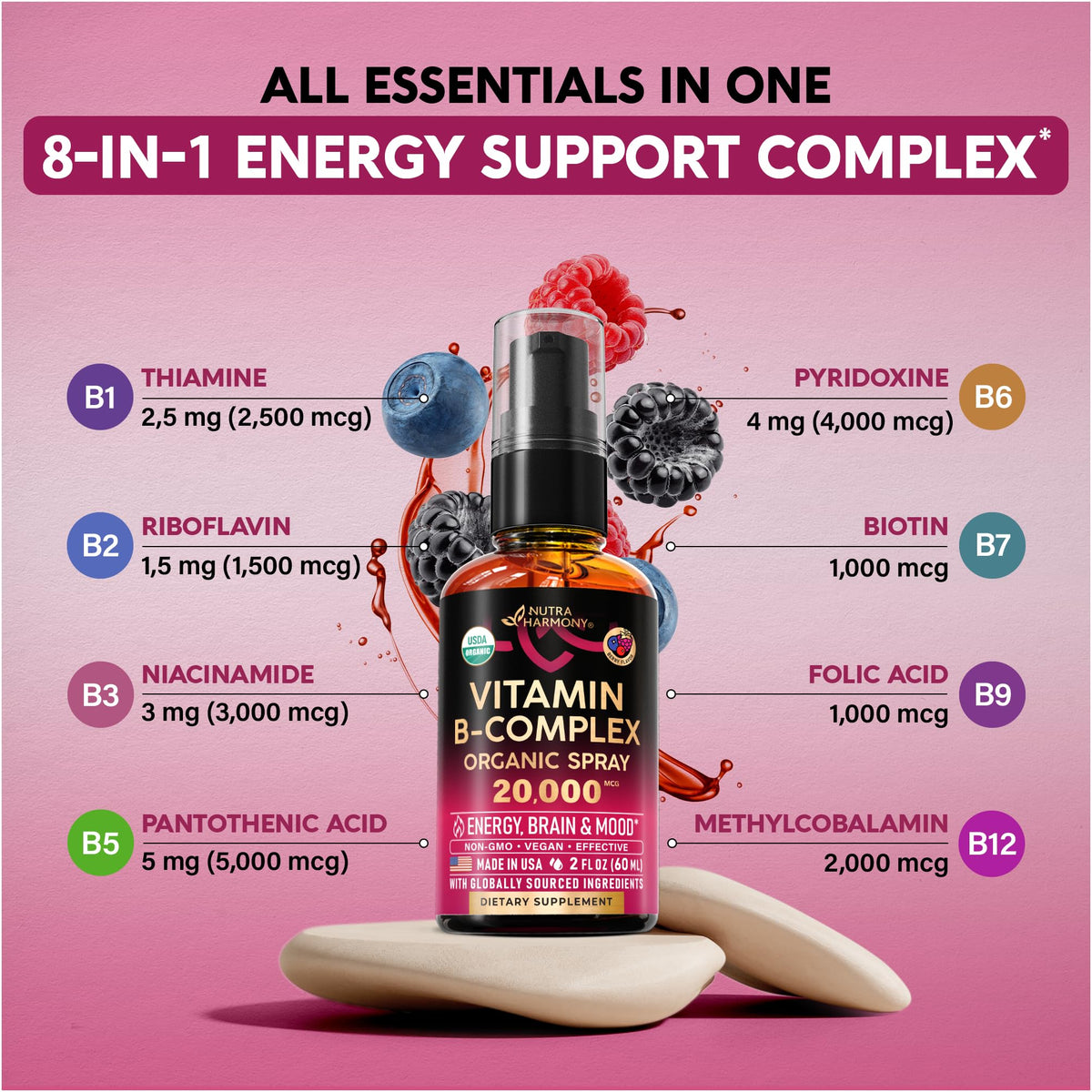 USDA Organic Vitamin B Complex 20000mcg - NUTRAHARMONY Official Imagery - 6