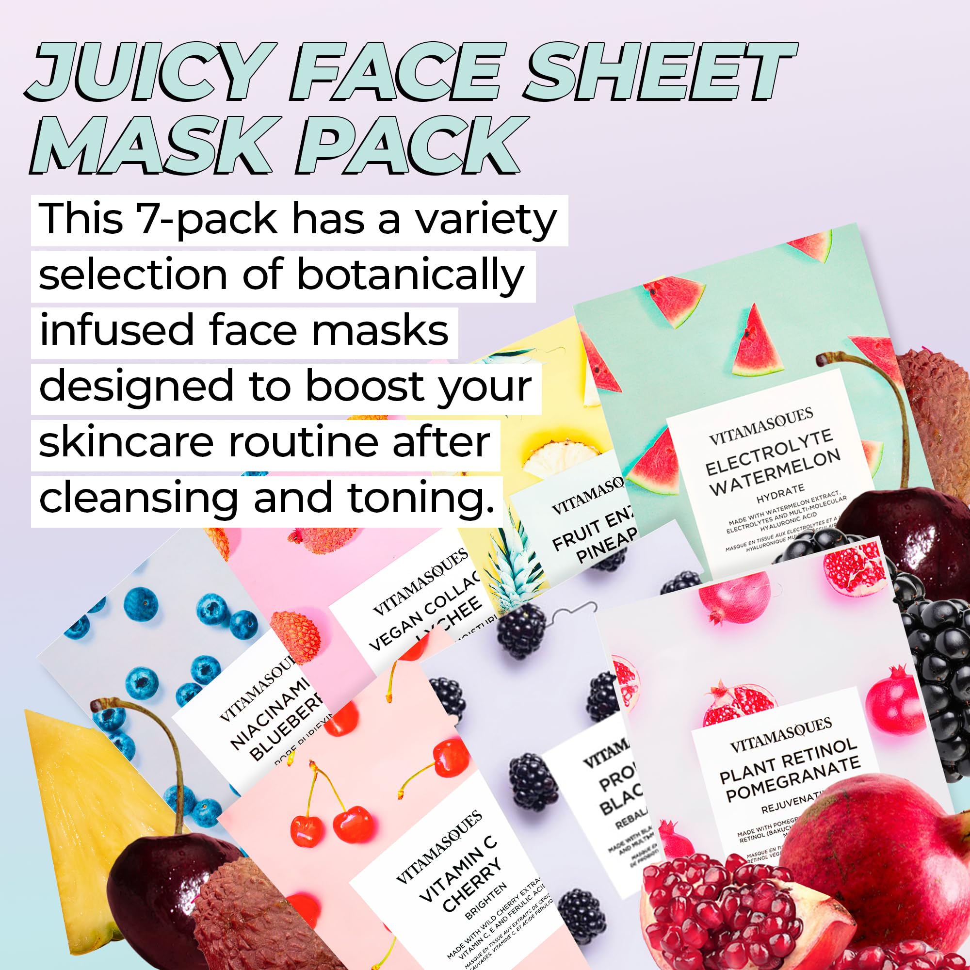 Vitamasques Korean Face Mask Set, 7-Pack Juicy Collection - Vitamasques
