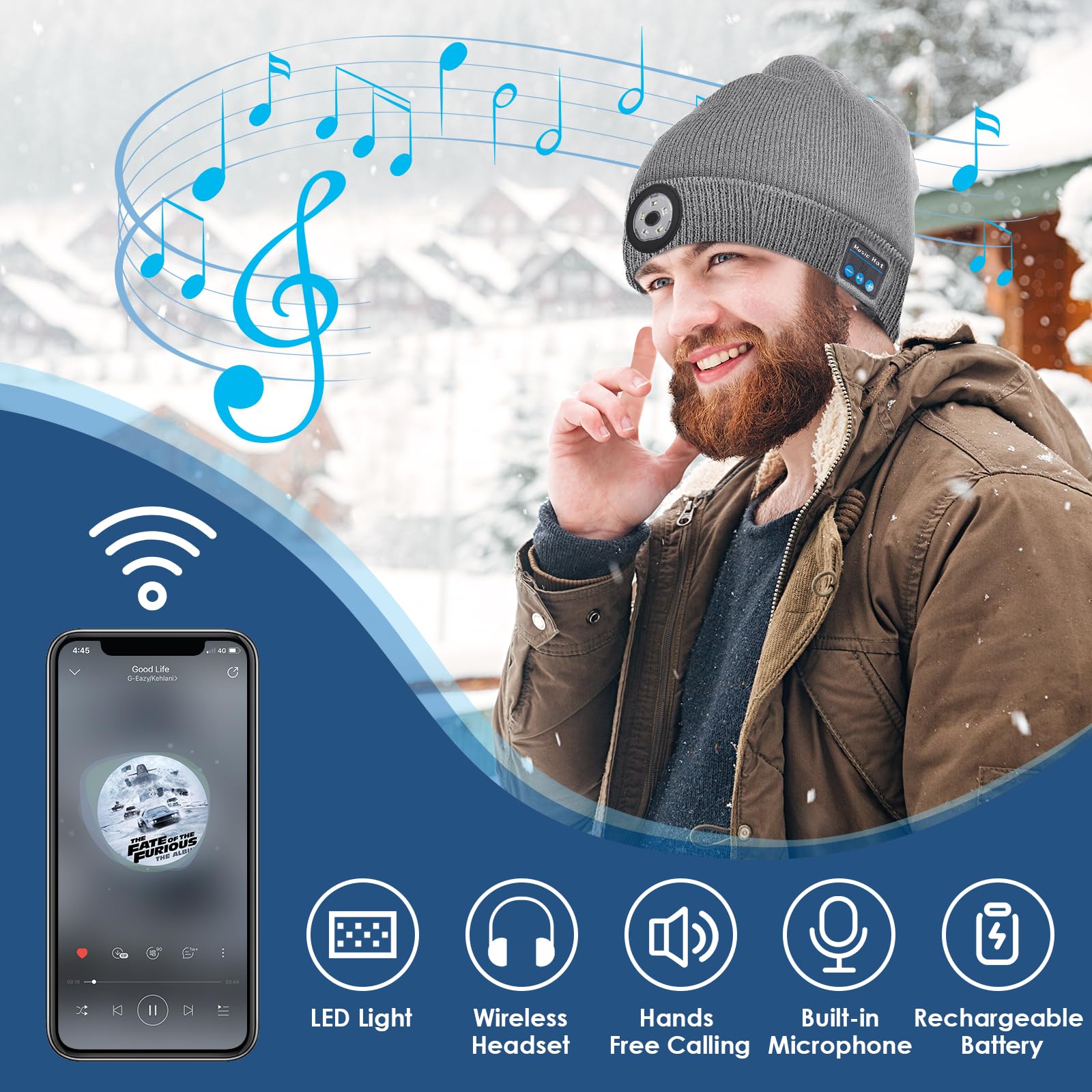 Lenski Stocking Stuffers Gifts for Men Bluetooth Beanie Hat with Speakers - Lenski Official Product View 6