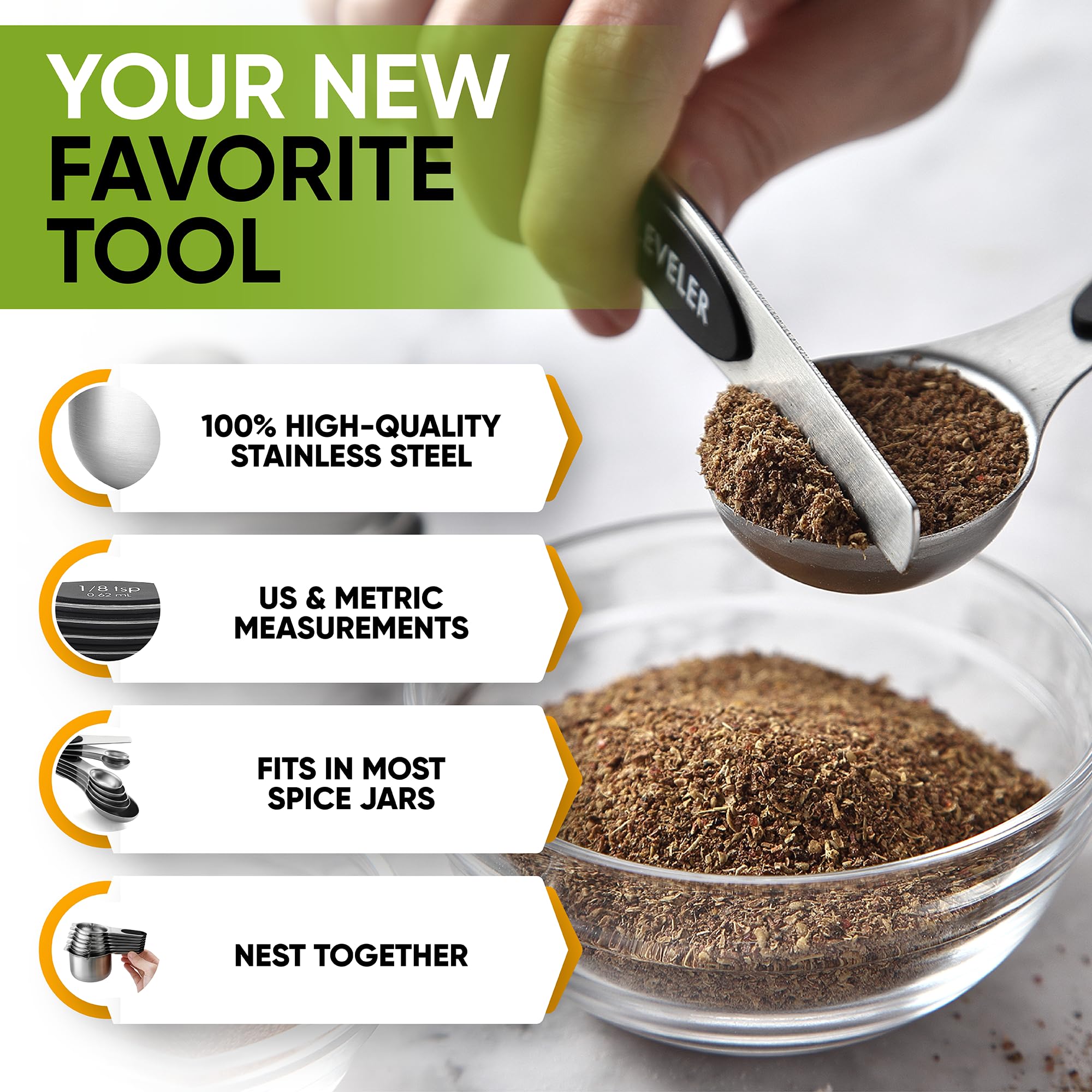 Spring Chef Magnetic Measuring Cups & Spoons Set of 15 with Level by Spring Chef - Angle View 6