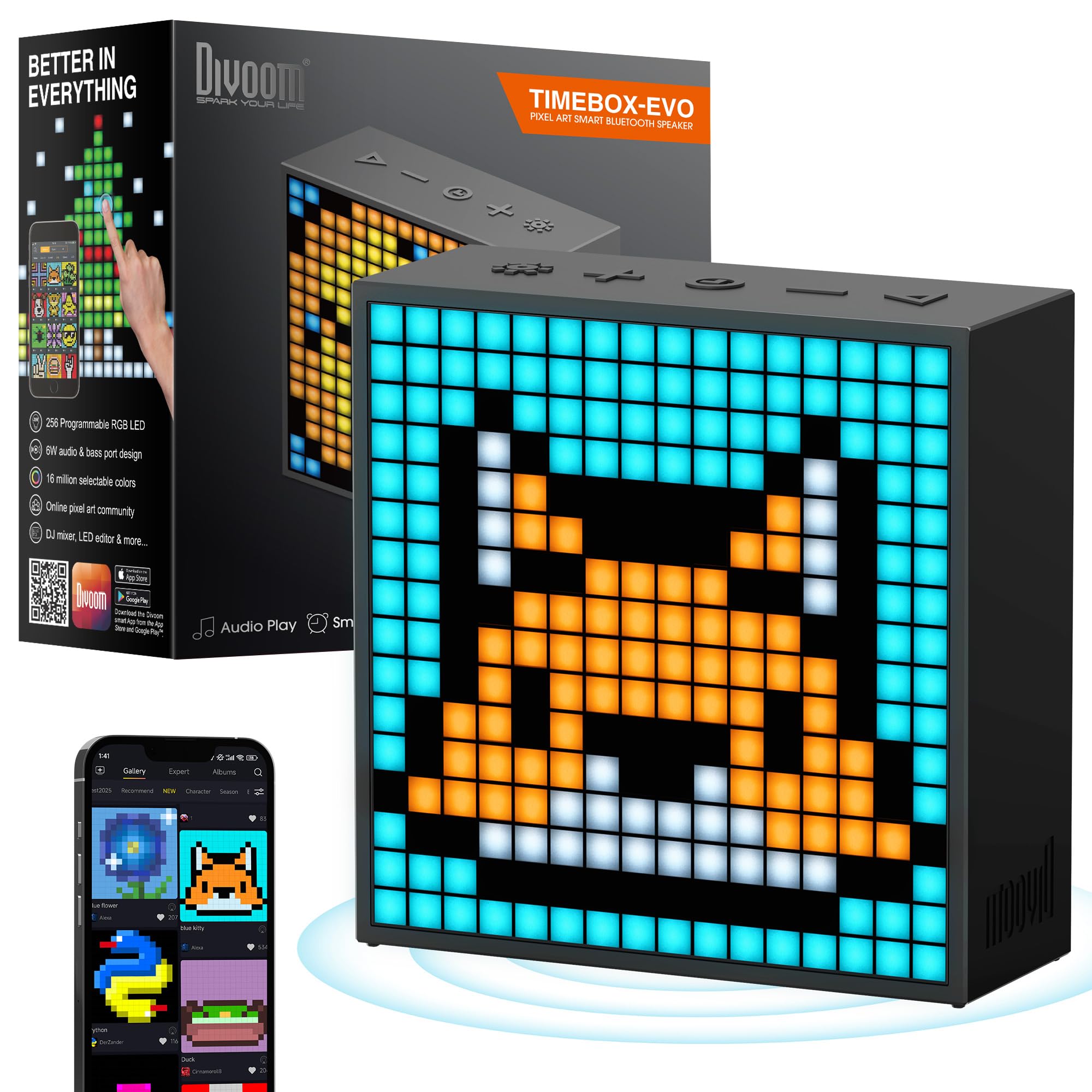 Divoom TimeBox Evo -- Pixel Art Bluetooth Speaker with 16x16 LED by Divoom - Angle View 1