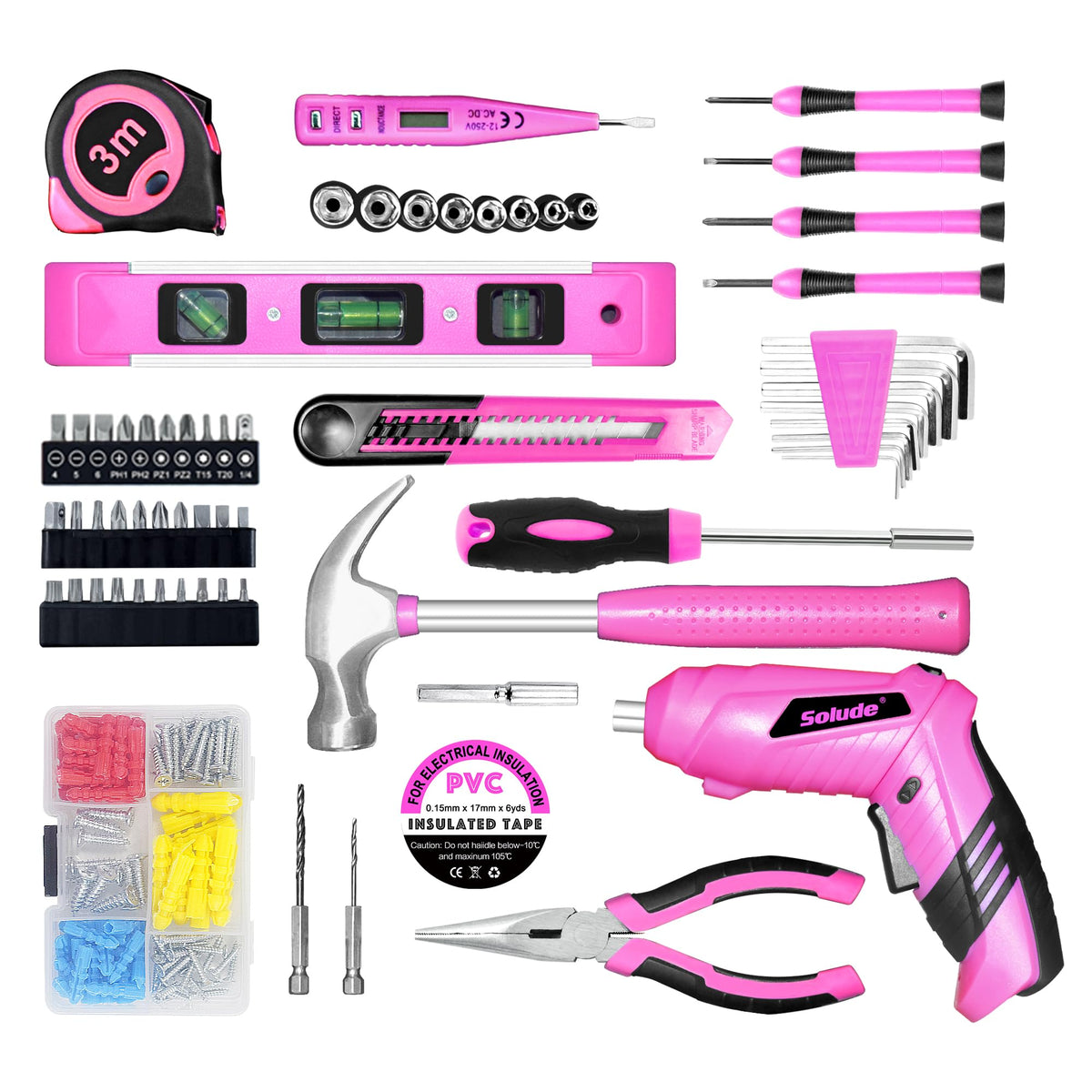 Pink Tool Set for Women 130 Piece Home Tool Kit for Women - SOLUDE Official Imagery - 4