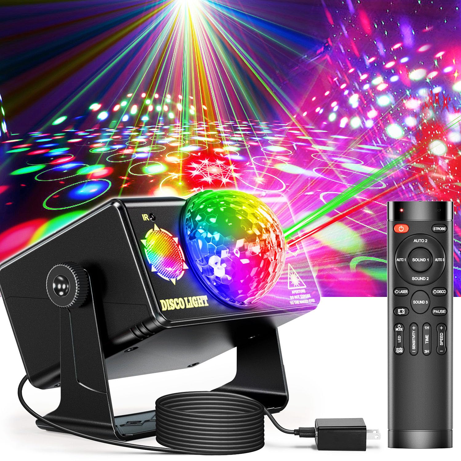 Party Lights, DJ Disco Light Disco Ball Light Sound Activated - Product Imagery