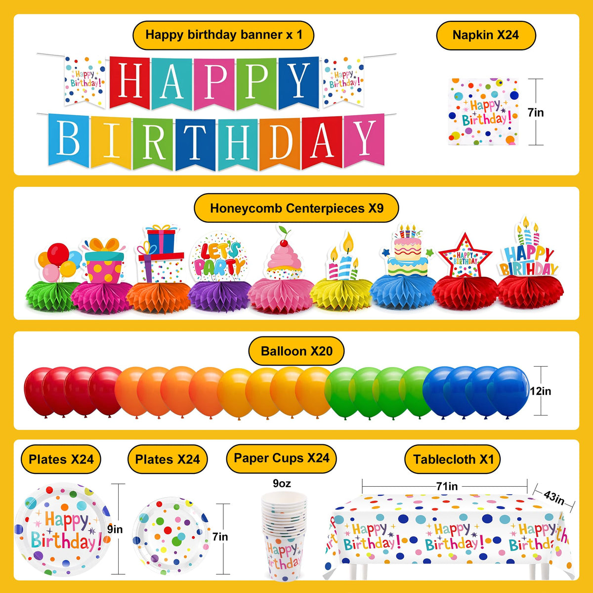 127Pcs Happy Birthday Party Supplies Decorations Set - VVSBPL Official Imagery - 3