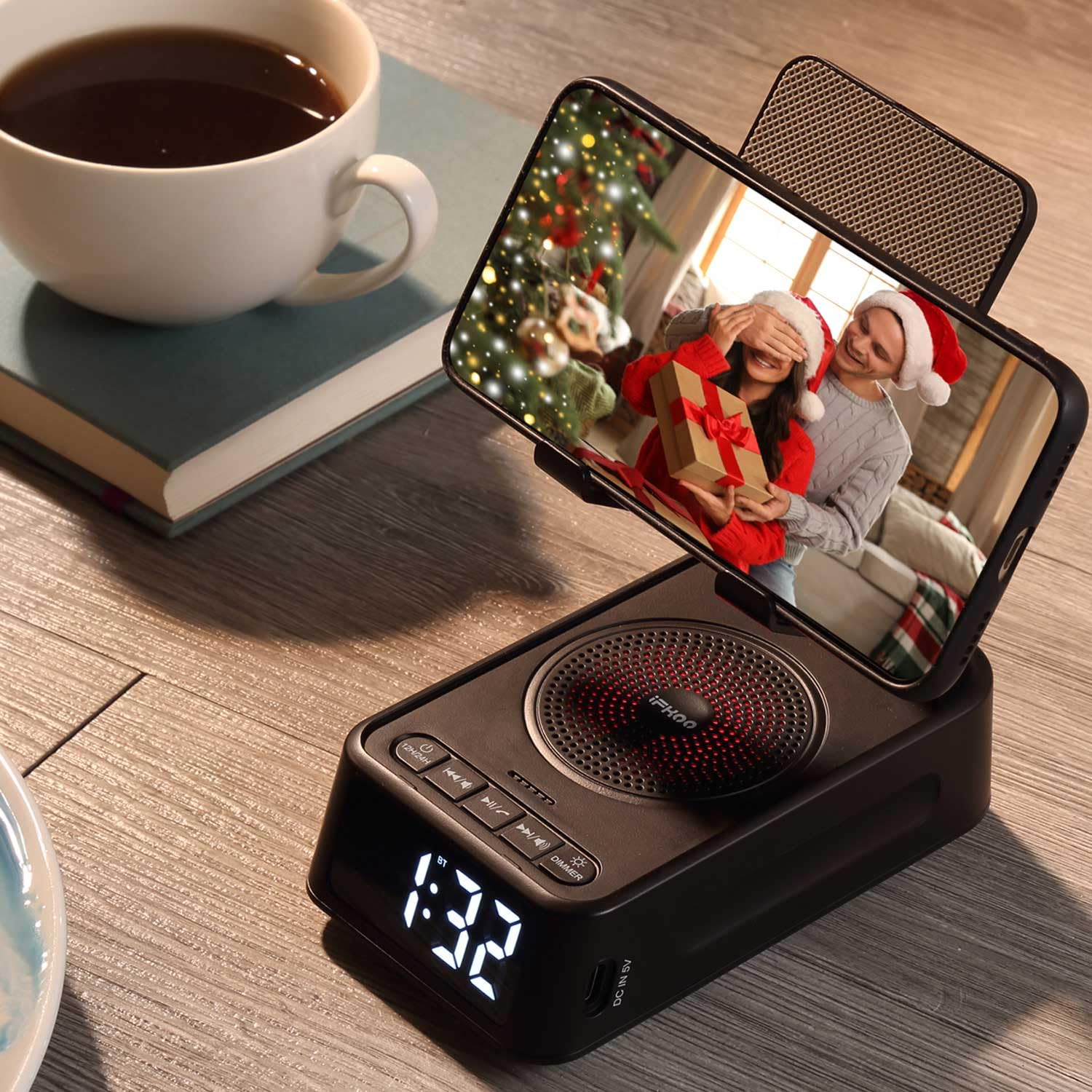 iFkoo Gifts for Men Women, Phone Stand with Bluetooth Speaker&Clo - iFkoo Official Product View 4