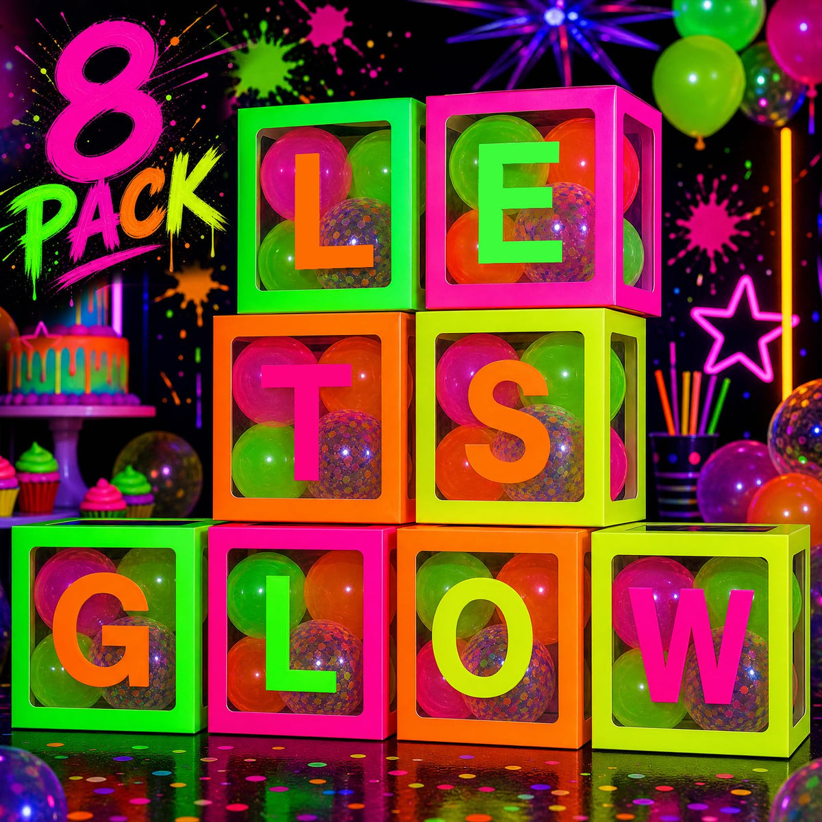 Mega L Glow in the Dark Party Supplies Neon Balloon Boxes 8 - Mega-Loopolis Official Imagery - 3