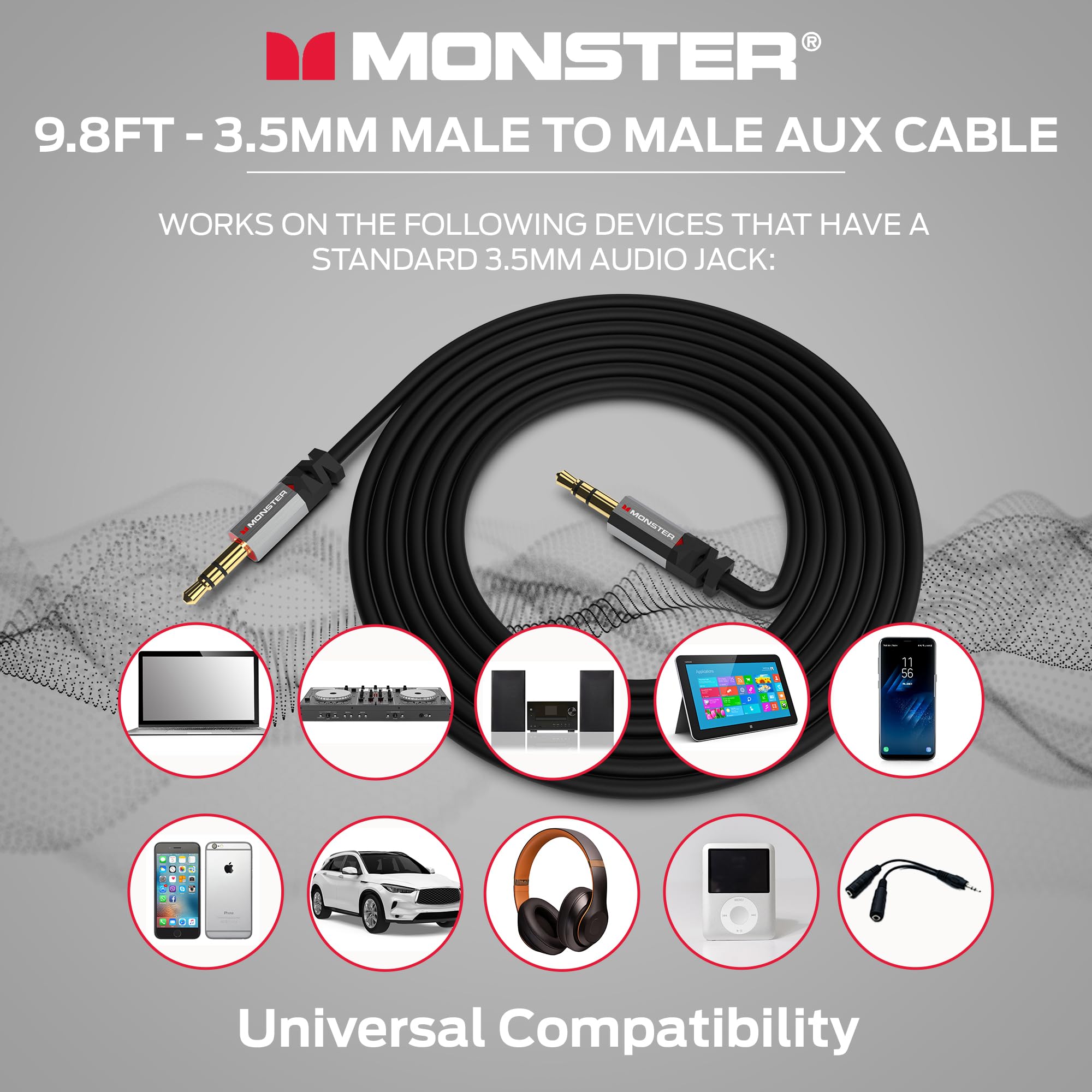 Monster Gen2 Essentials Audio Cable 3.5mm Male to Male Aux Cord, by Monster - Angle View 5
