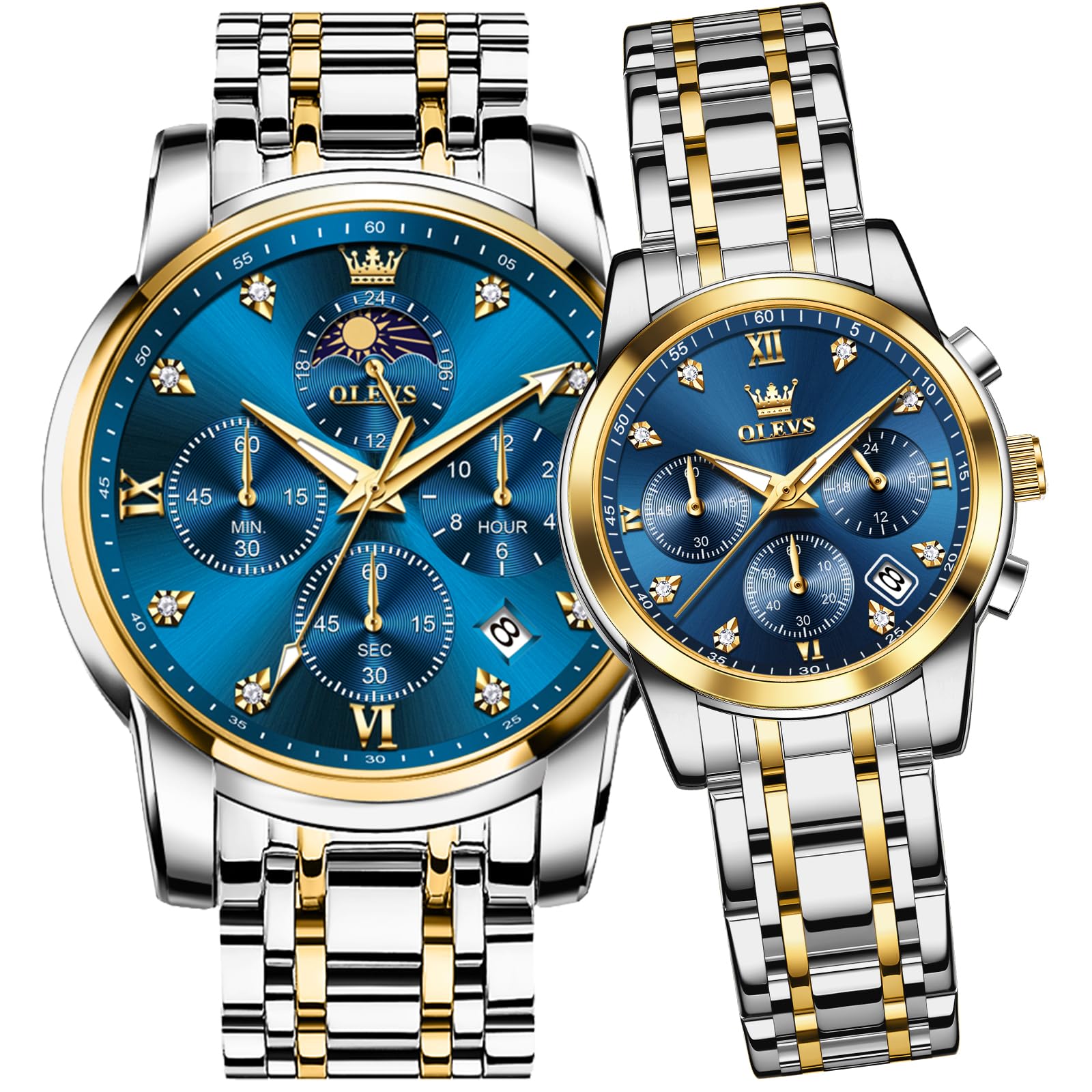 OLEVS Watches for Couple Luxury Fashion His and Hers Stainless - Product Imagery