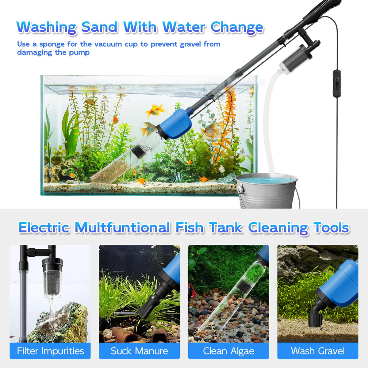6 in 1 Electric Aquarium Gravel Cleaner 530GPH Fish Tank - FOUSIUTIM Official Imagery - 5