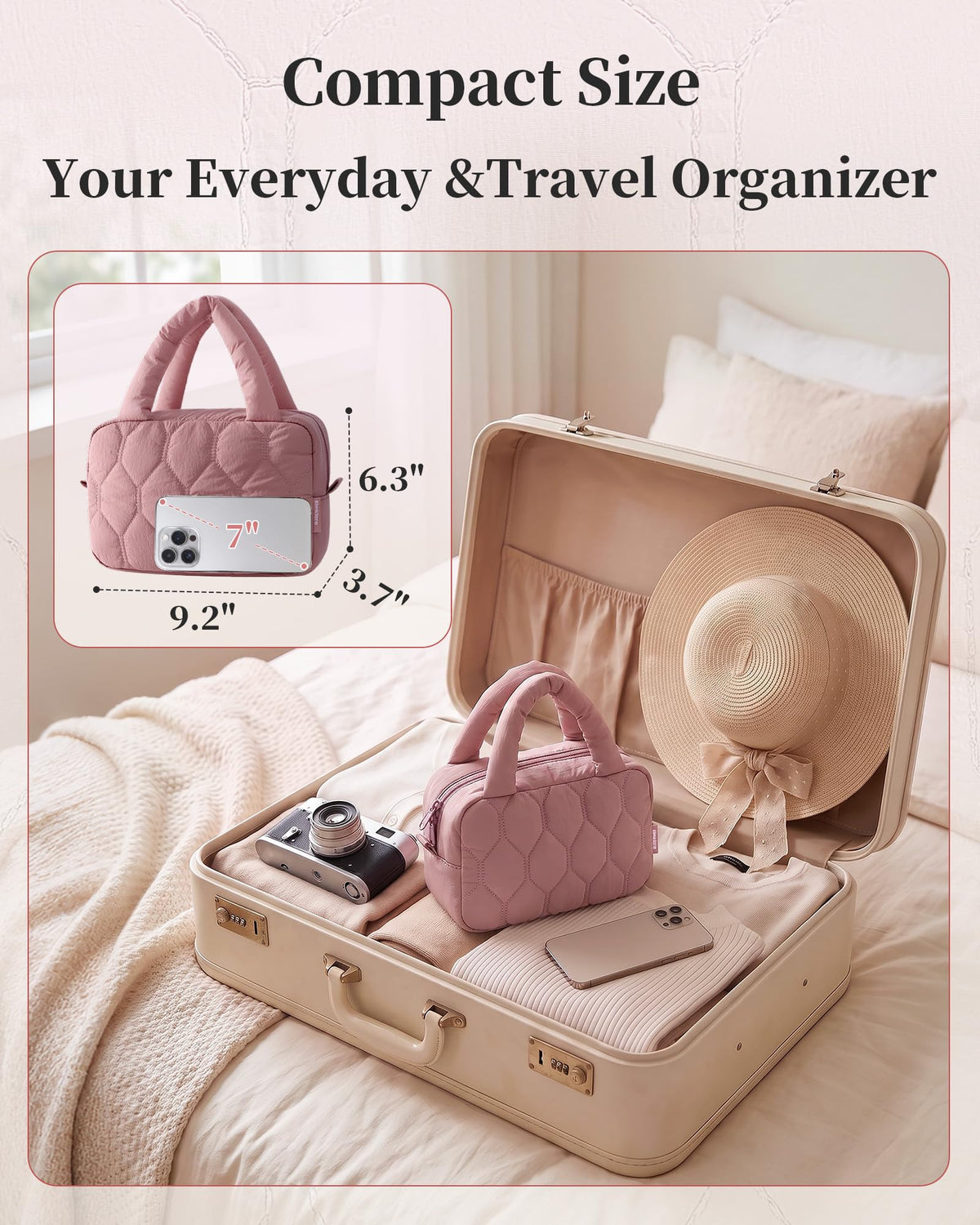 Travel Makeup Bag for Women Puffy Makeup Pouch Cosmetic Bag - Elmklare Official Imagery - 4