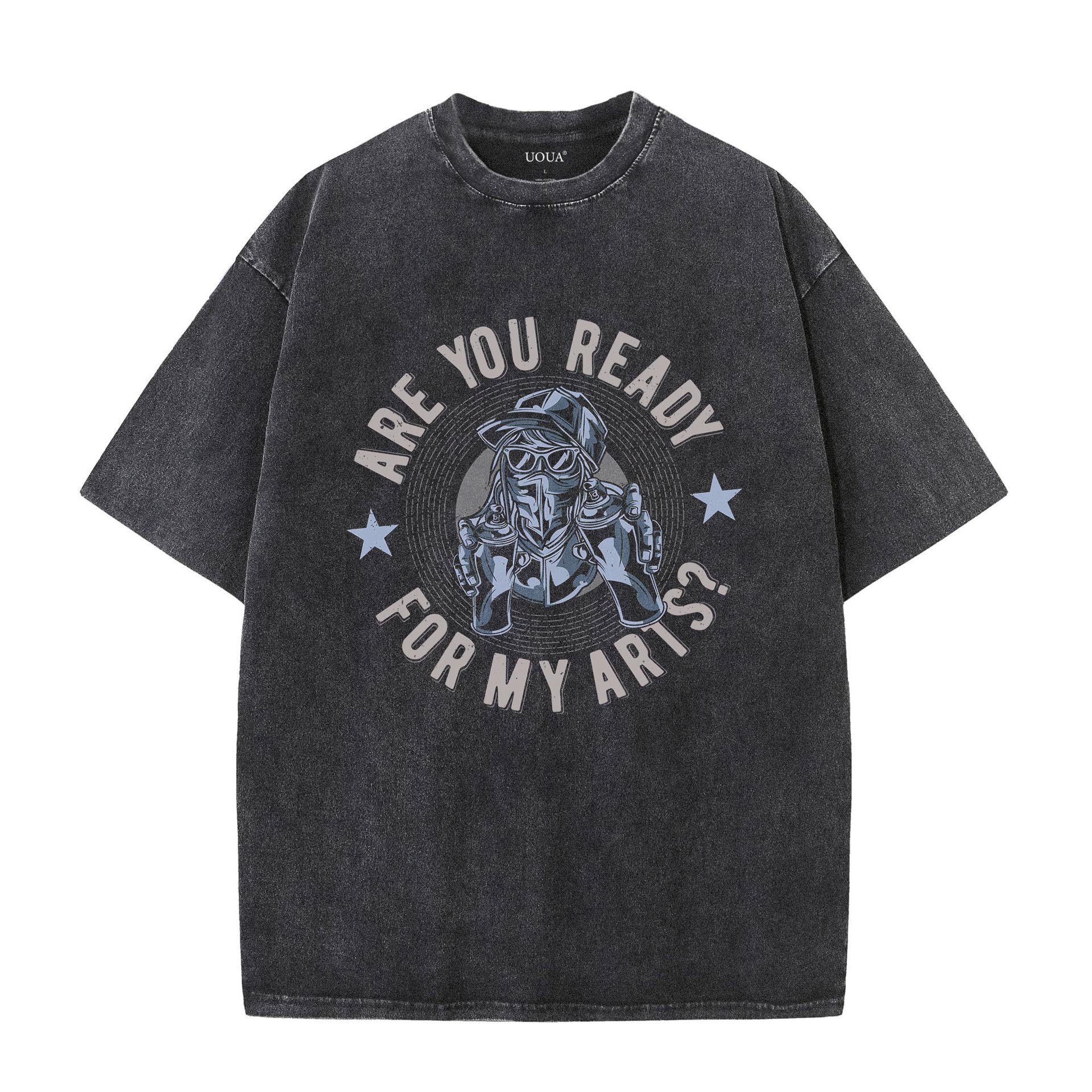 UOUA Men's Graphic Tees Washed Oversized Short Sleeve T-Shirts - UOUA Official Product View 7