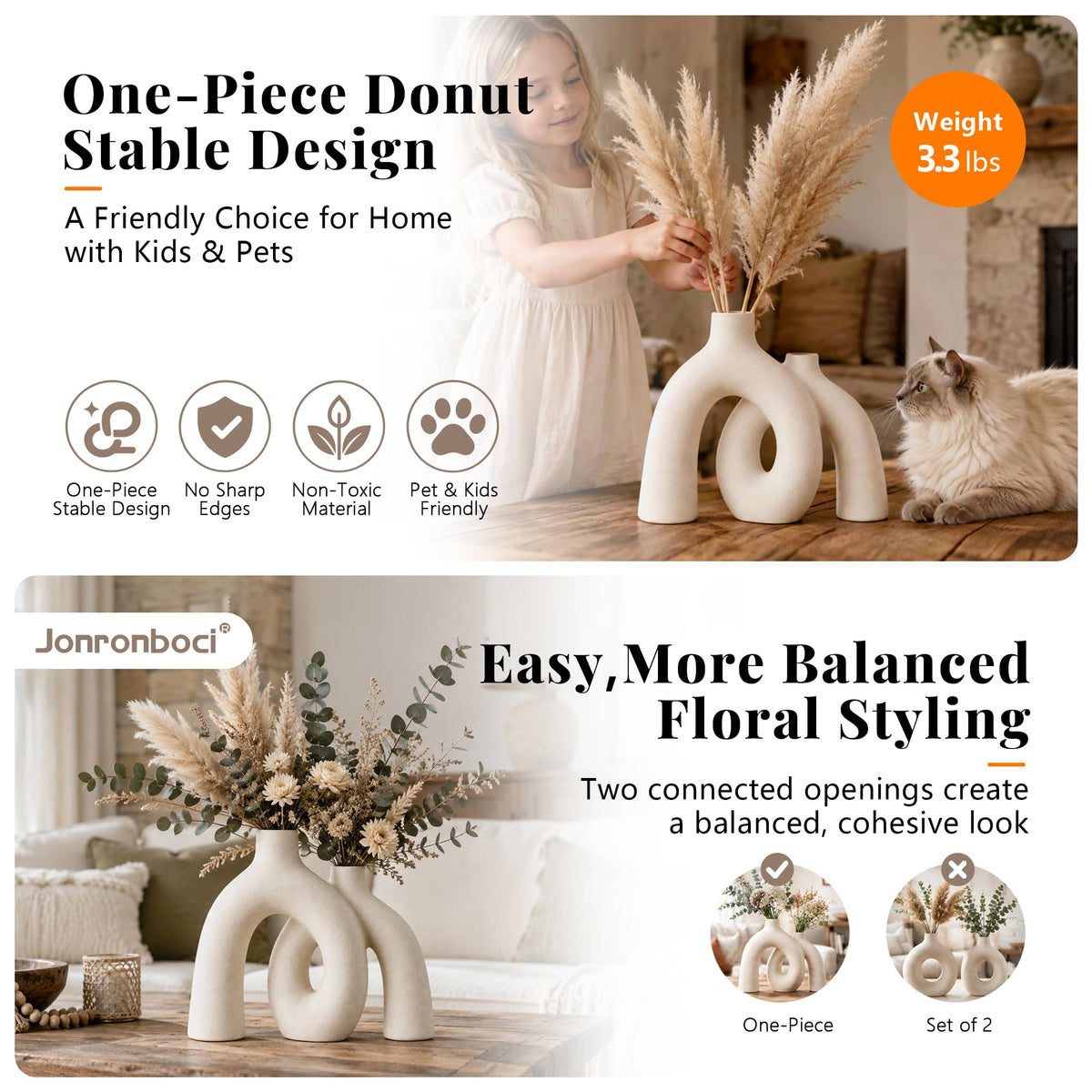 Hug Donut Decorative Ceramic Vase Set for Flower or Home - Jonronboci Official Imagery - 6