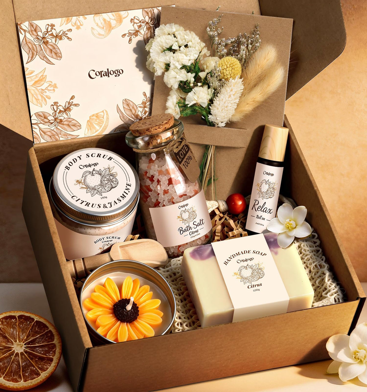 Natural Spa Gift Basket for Women Citrus Jasmine - Coralogo Official Imagery - 2