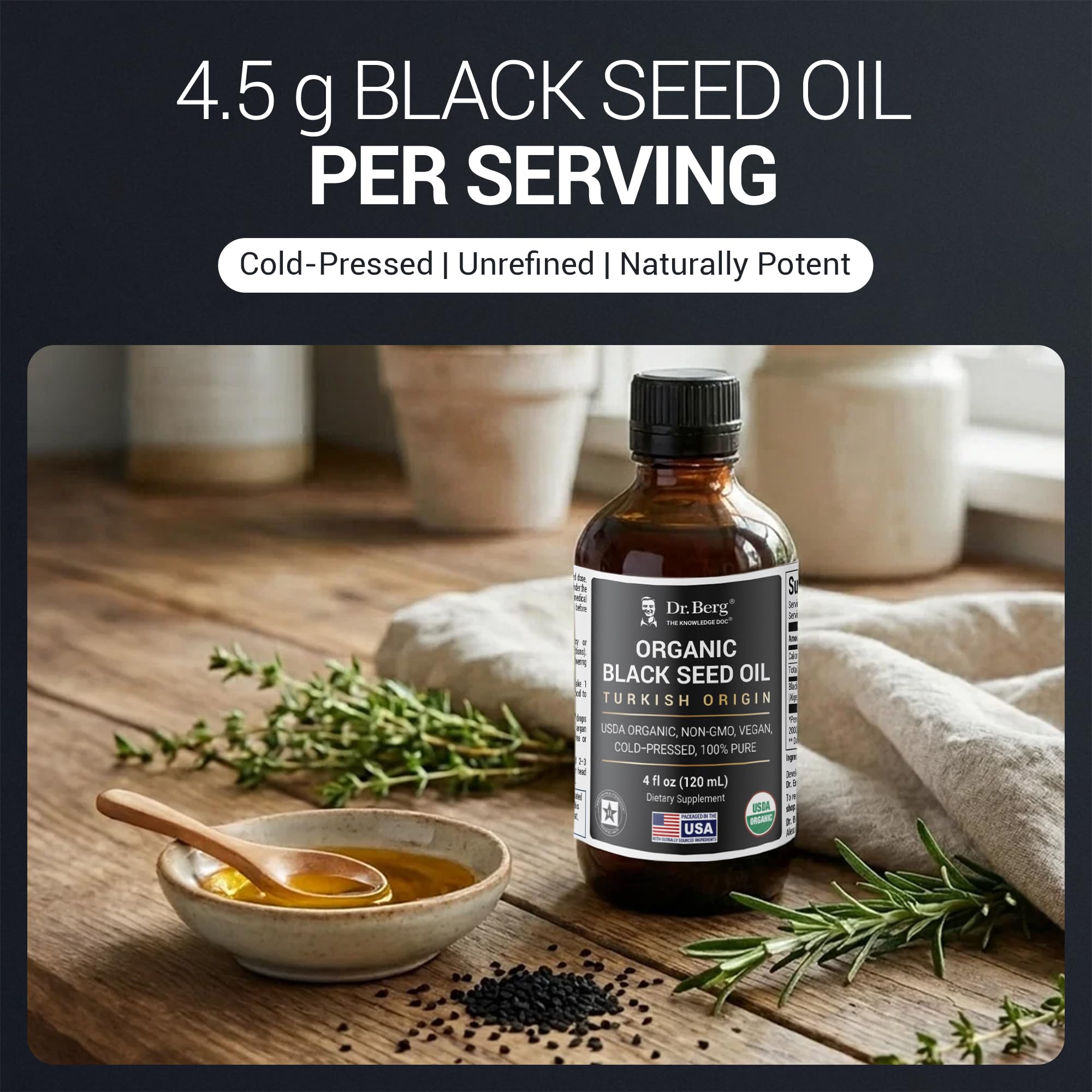 Dr. Berg Black Seed Oil – Cold Pressed Nigella Sativa 4 oz