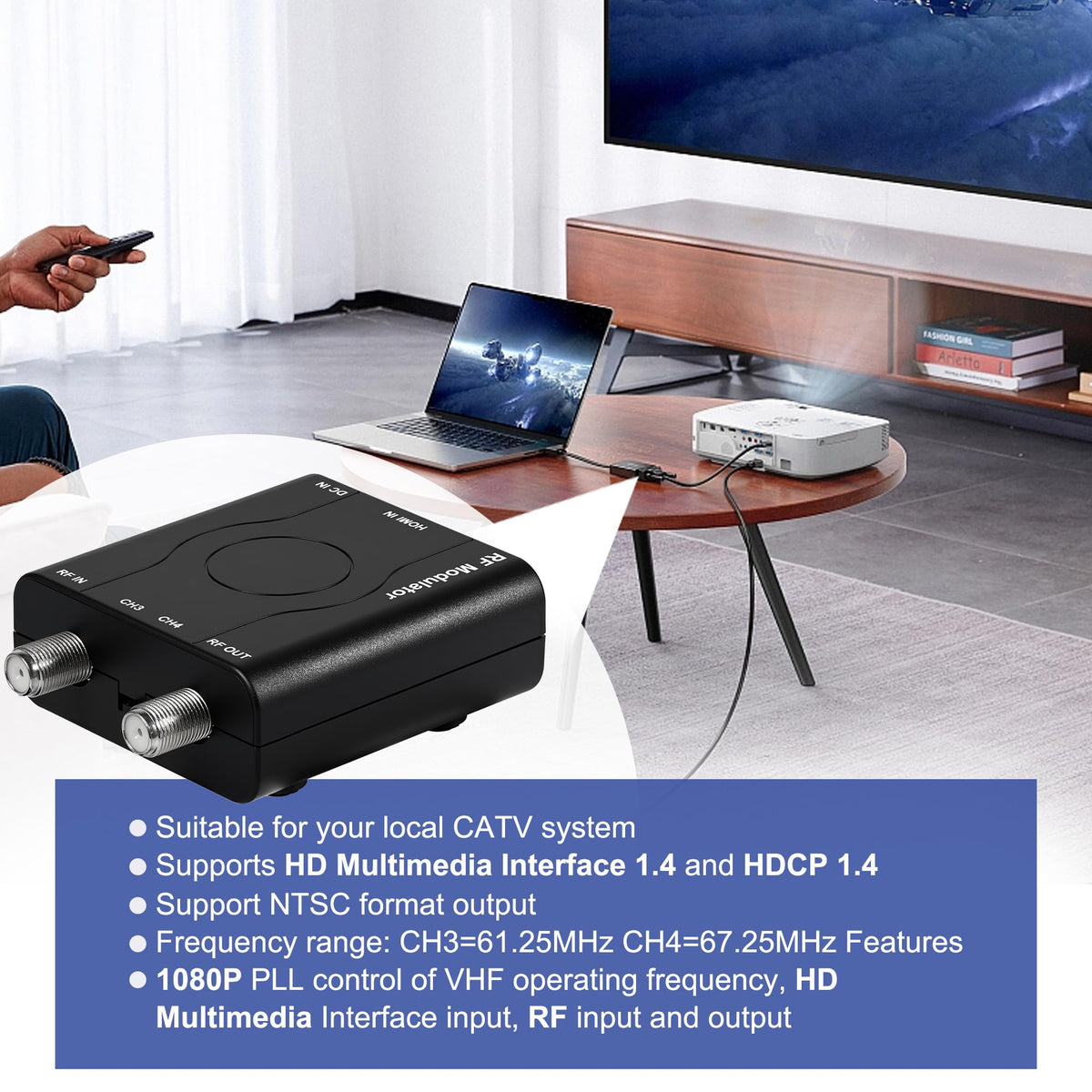 HDMI to RF Modulator HDM61 VHF HDMI to RF Converter Adapter - VQP Official Imagery - 4