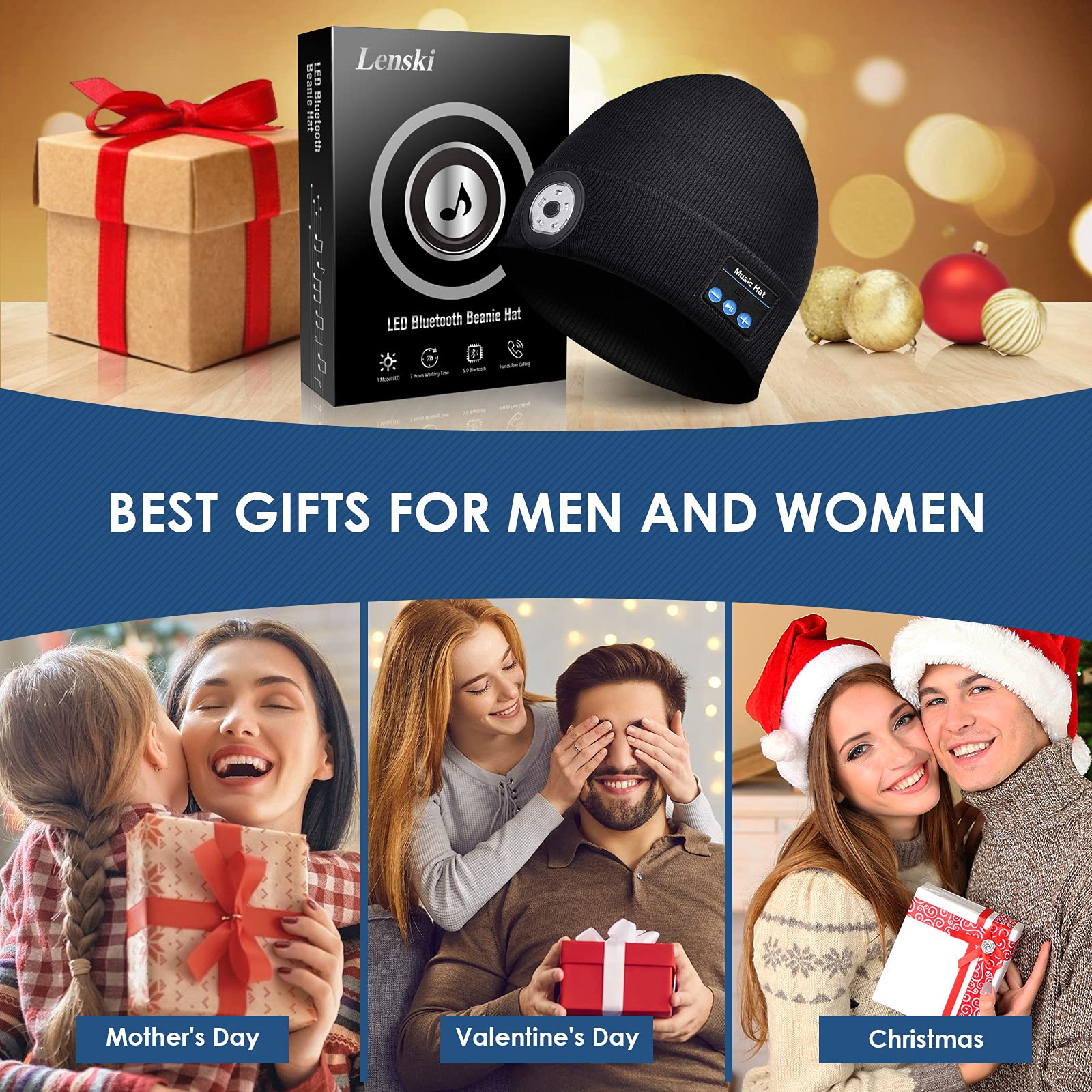 Lenski Stocking Stuffers Gifts for Men Bluetooth Beanie Hat with Speakers - Lenski Official Product View 6
