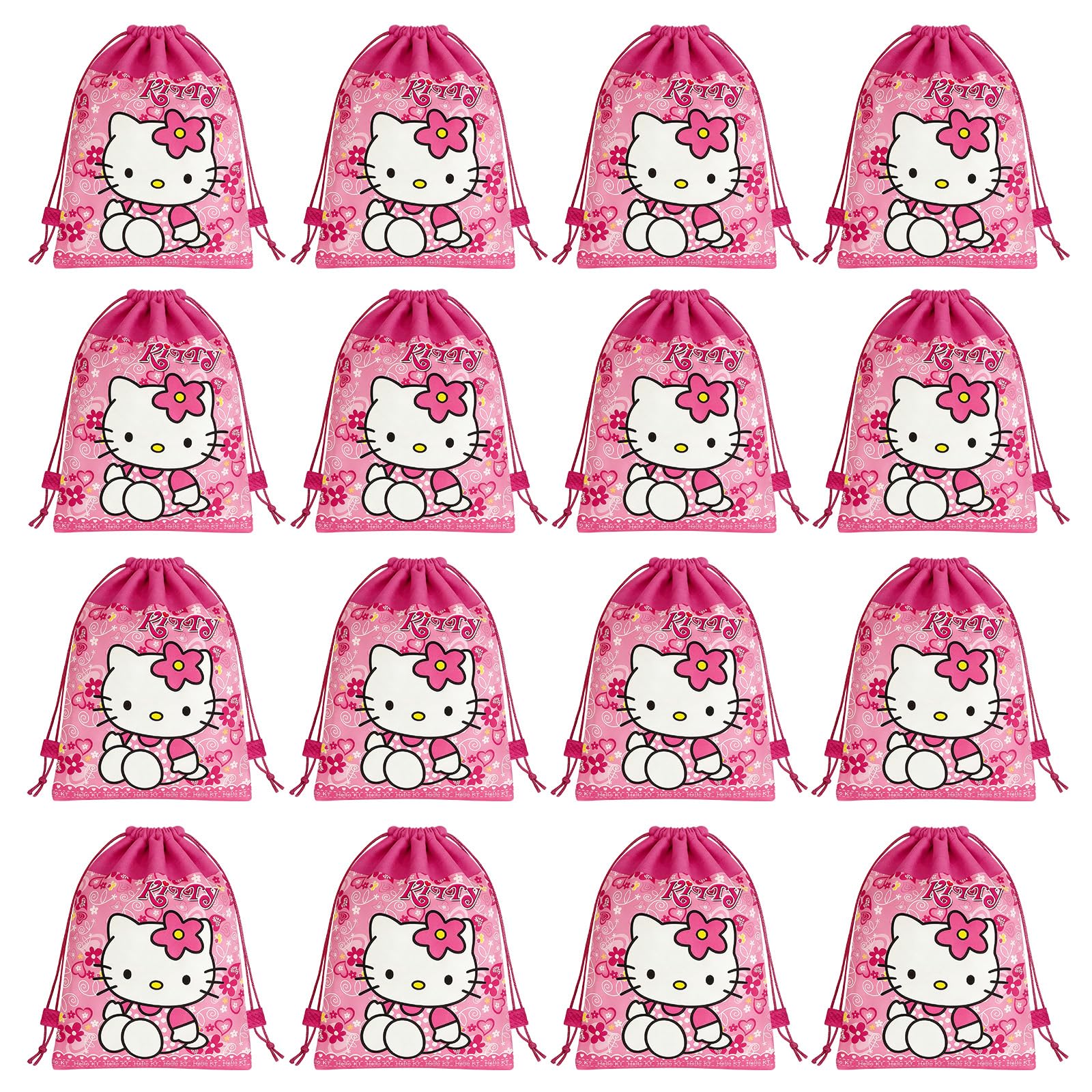 12 Pcs Kitty Drawstring Bag Set, Kitty Birthday party supplies, - Product Imagery