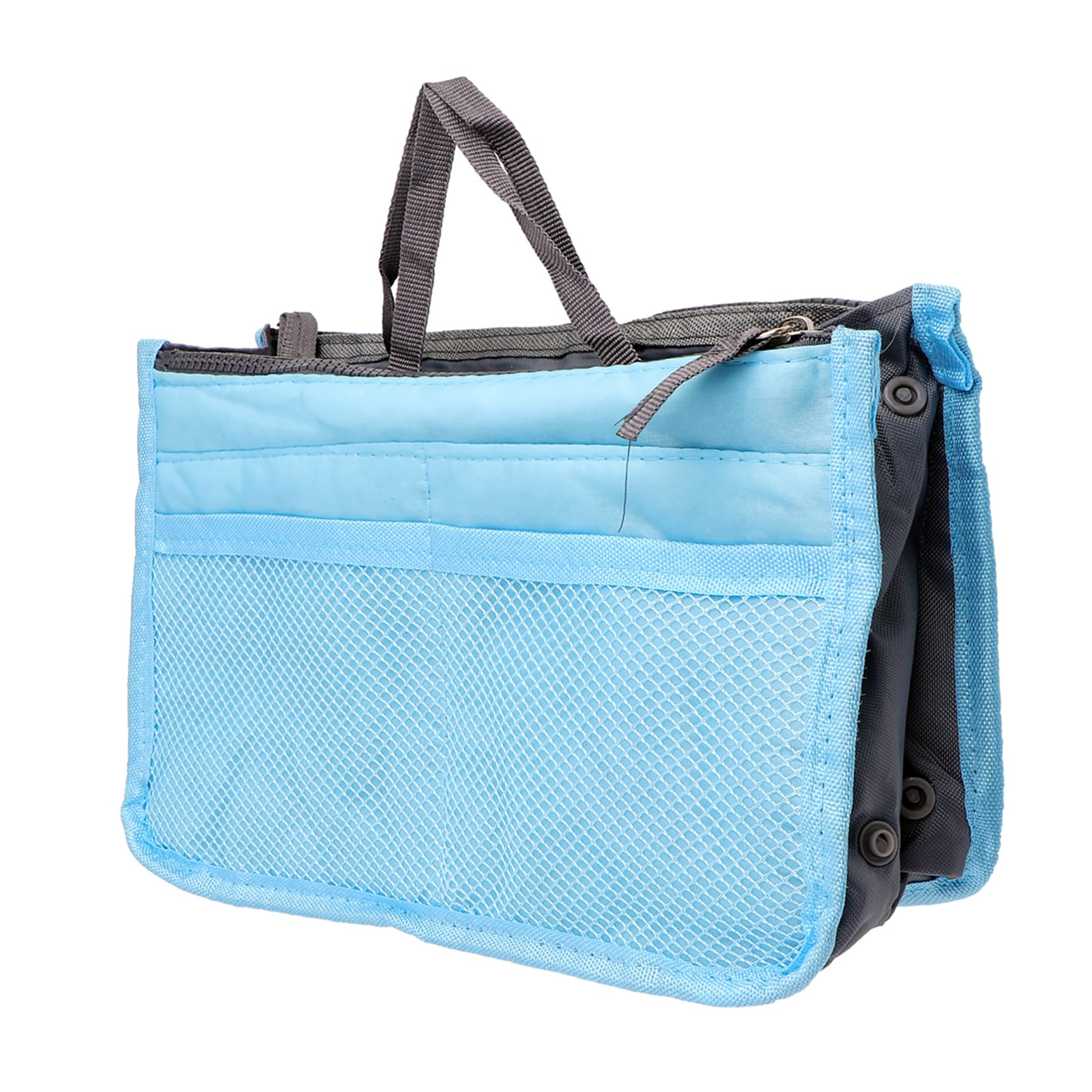 FRCOLOR 3-piece portable multi-functional cosmetic case with multiple pockets, double zippers, foldable design, ideal for toiletries and travel.