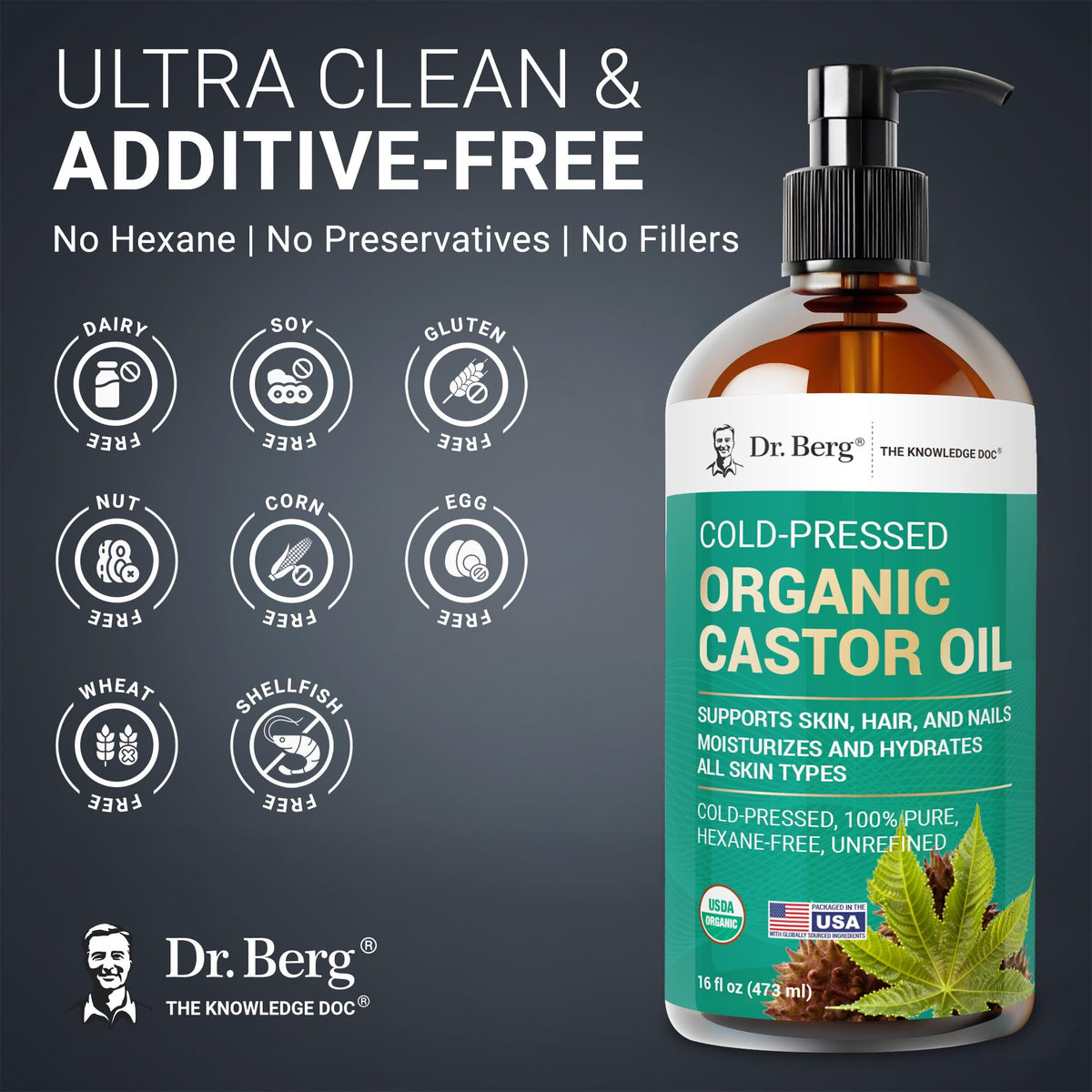 Dr Berg Organic Castor Oil 16 fl oz Cold Pressed Oil Pure - Dr. Berg Nutritionals Official Imagery - 6