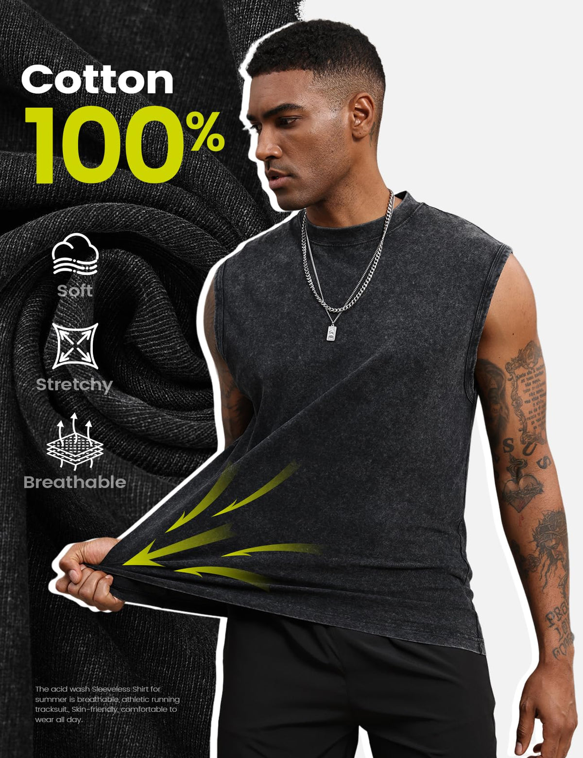Yimoon Mens Tank Tops Workout Sleeveless Shirts Cotton Acid - Yimoon Official Imagery - 3