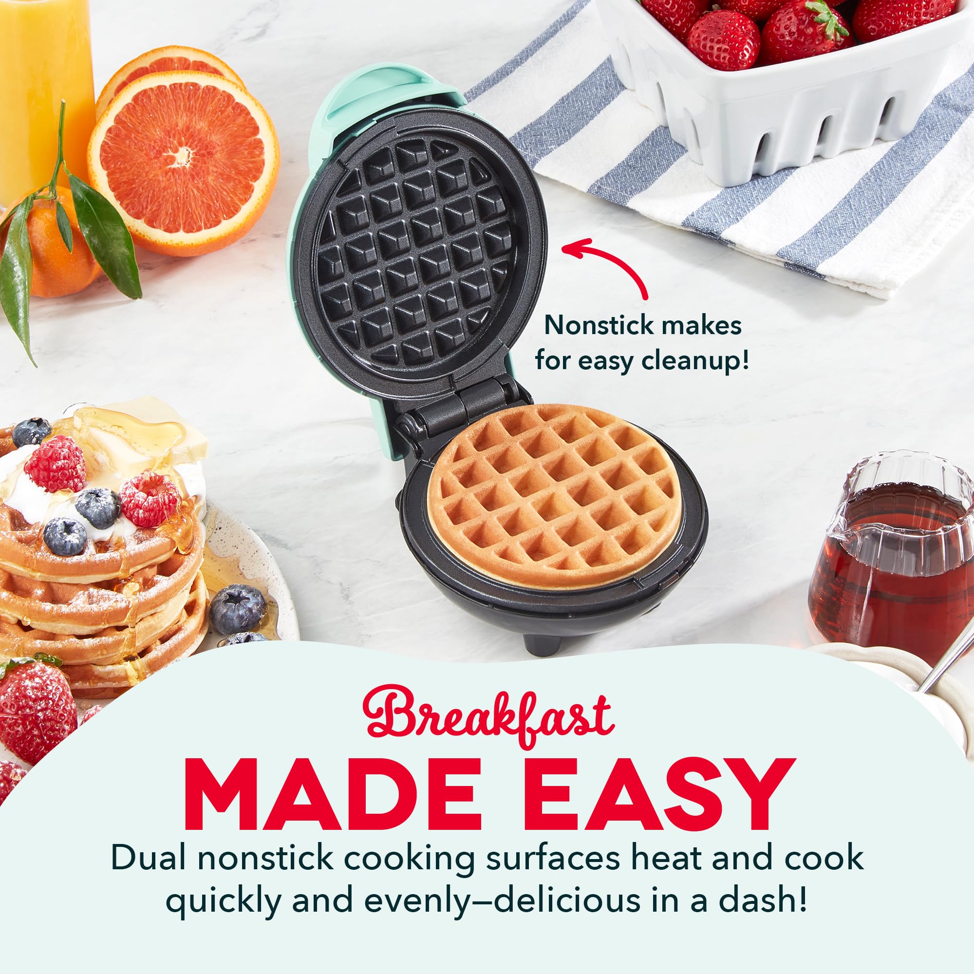 Dash Mini Waffle Maker, 4-Inch Nonstick Cooking Surface, Aqua - View 4