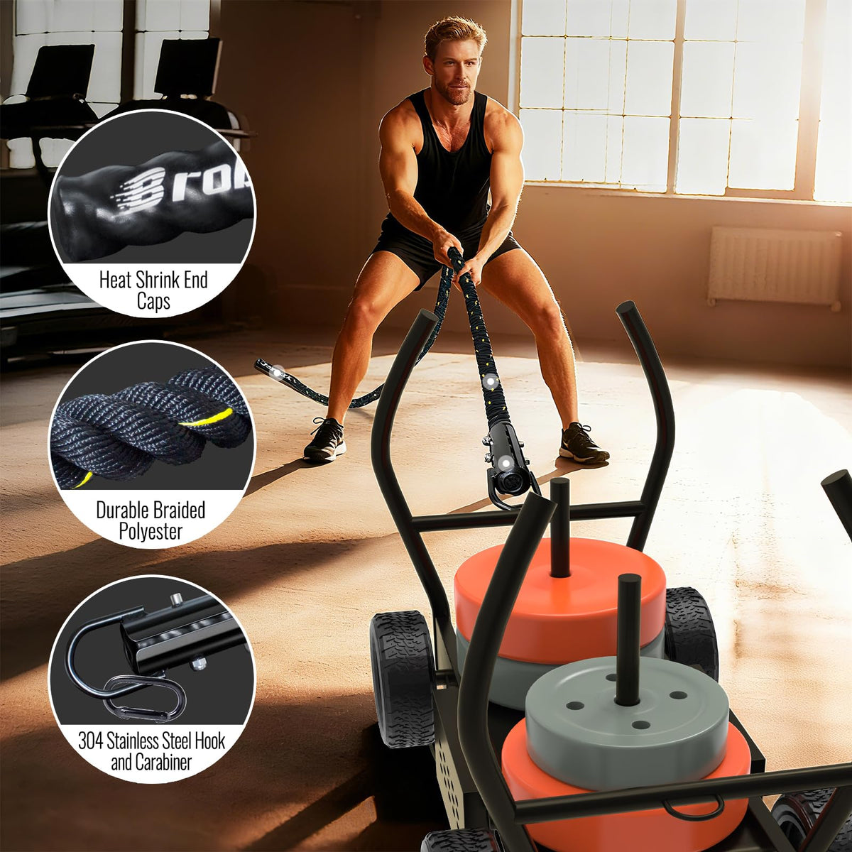 Weight Sled Pulling Rope 15FT 20FT 30FT 40FT 50FT Trainer - Brobantle Official Imagery - 5