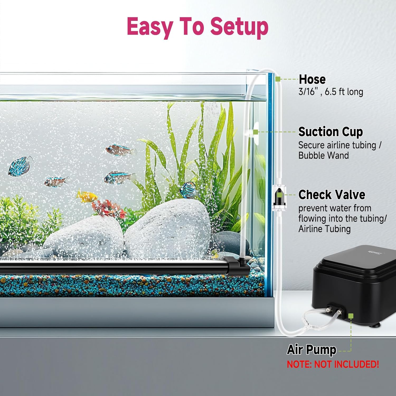 hygger aquarium bubble curtain wall with air stones and accessories, quiet fish tank aeration system for freshwater or saltwater tanks