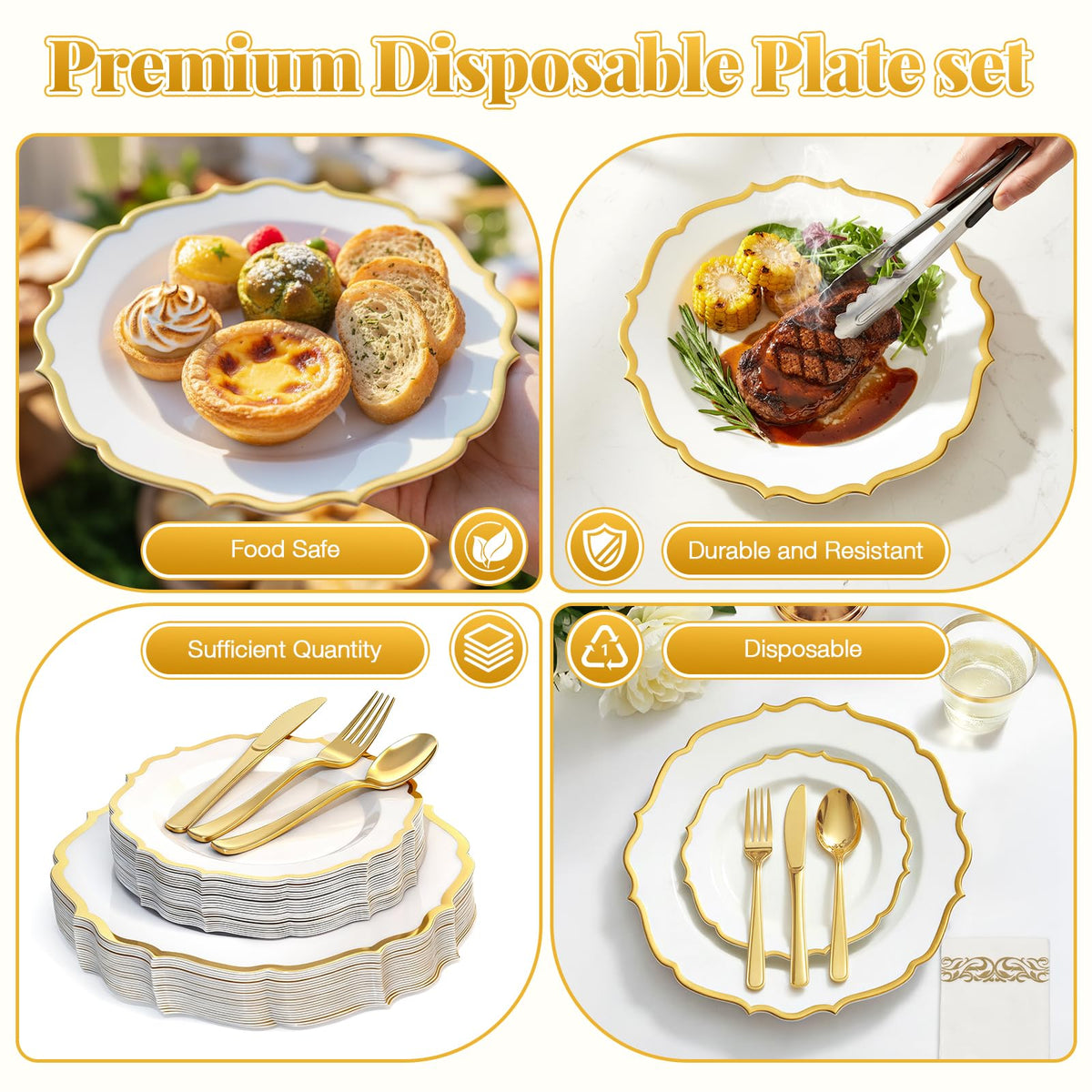 Glowserve 175 Piece Disposable Plastic Plates Dinnerware Set - Glowserve Official Imagery - 8