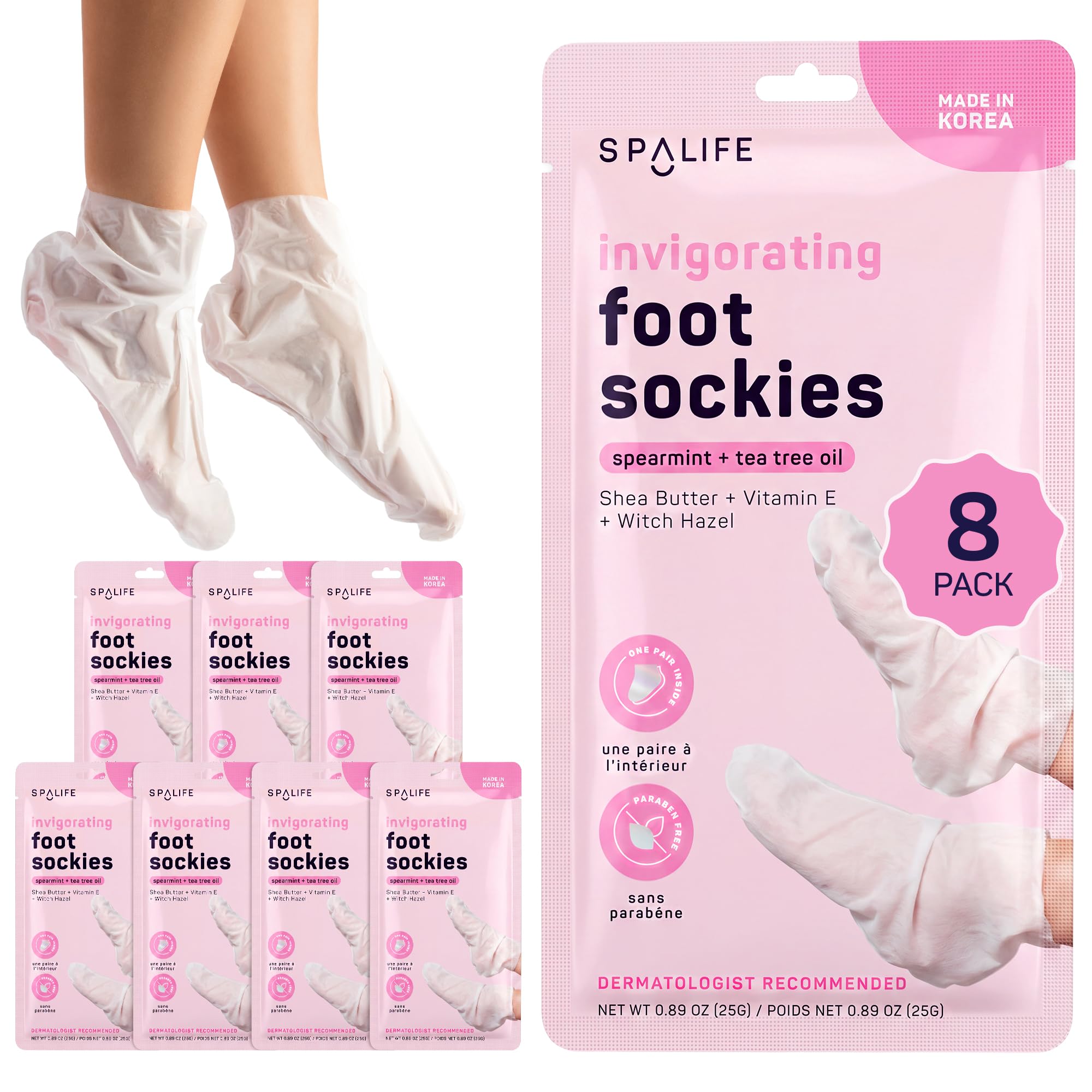 SpaLife Moisturizing Foot Sockies | Foot Mask for Dry Cracked Feet | Tea Tree Oil Softening Booties | Callus Remover Alternative | Self Care Gifts for Women | 8 Pack