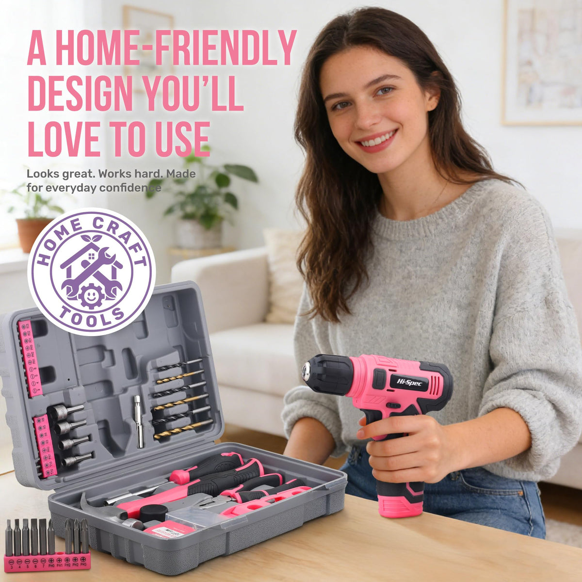 Hi Spec 8V Cordless Drill Set Starter Tool Kit for Women - Hi-Spec Official Imagery - 8
