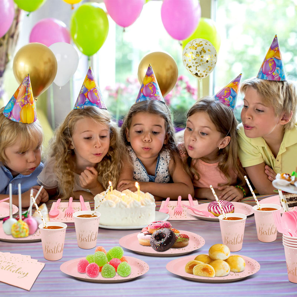 DYLIVeS 192pcs Pink Gold Dots Happy Birthday Party Pack - DYLIVeS Official Imagery - 8