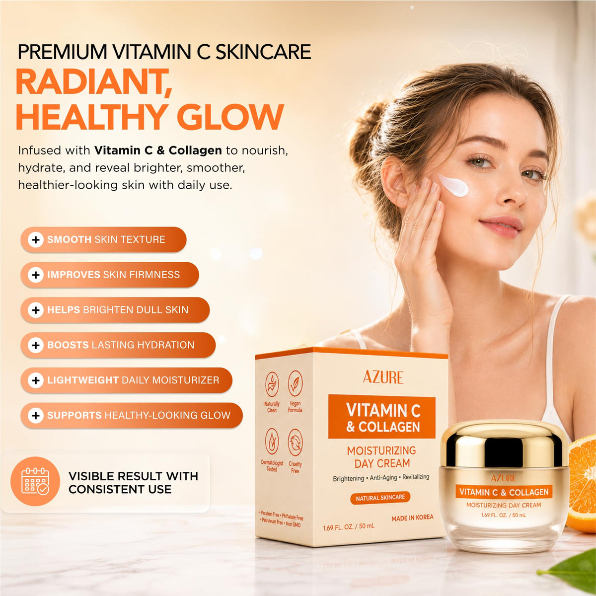 Vitamin C Face Cream with Collagen Brightening Moisturizer 1 - Azure Cosmetics Official Product Imagery - 5