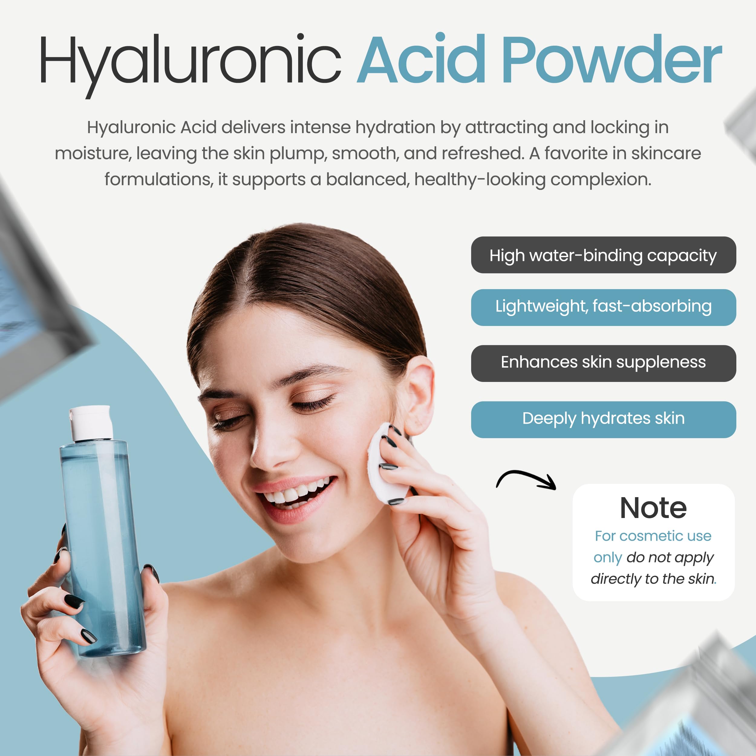Talsen Chemicals Pure Hyaluronic Acid Powder 1800 kDa+ Natural Cosmetic Grade, - Talsen Chemicals Official Product View 4