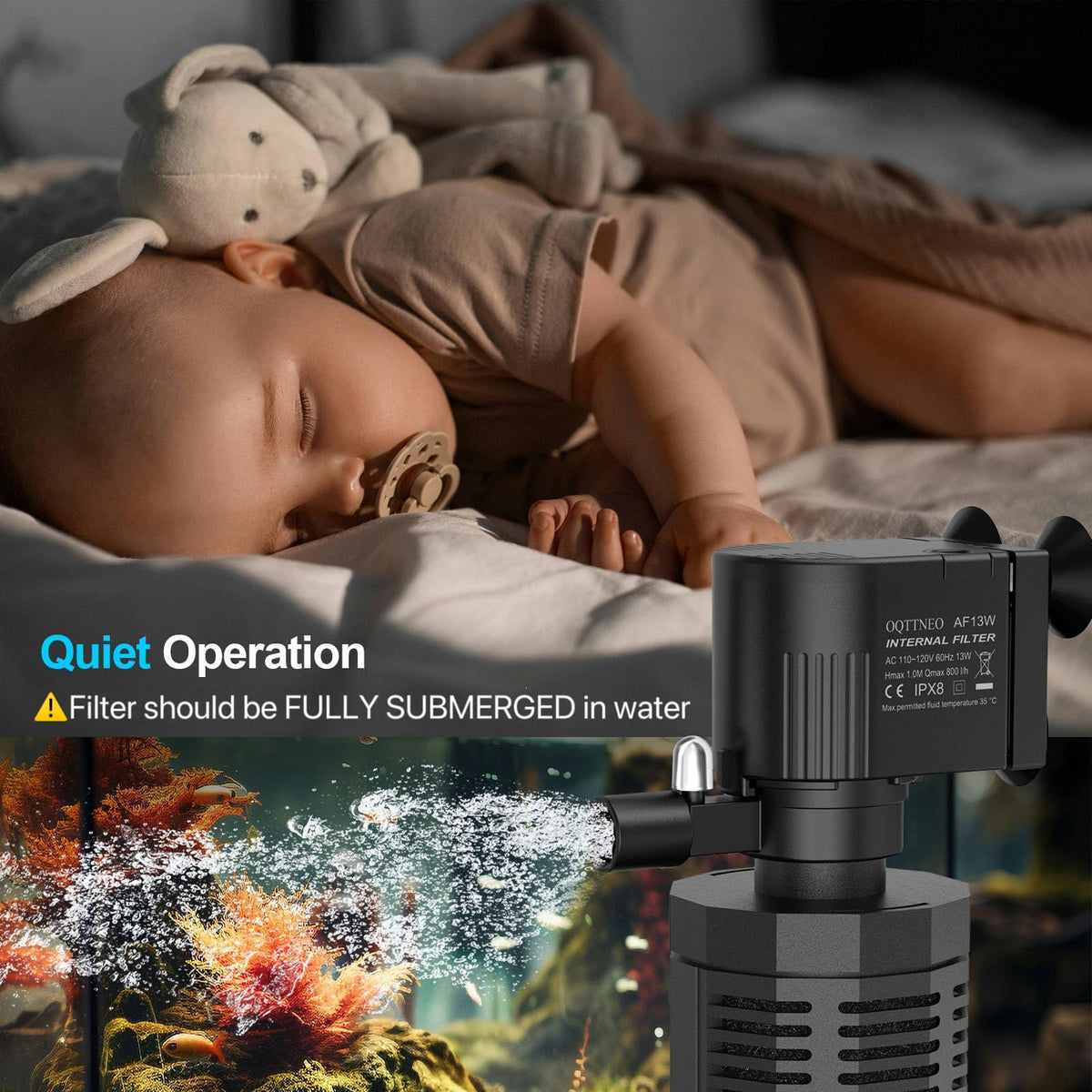 400GPH 4 in 1 Aquarium Filter 30 100 Gallon Quiet Fish Tank - OQTTNEO Official Imagery - 5