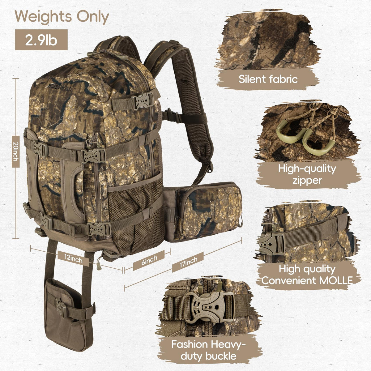 Hunting Backpack for men Silent Fabric Rifle Bow Carry - BLISSWILL Official Imagery - 3