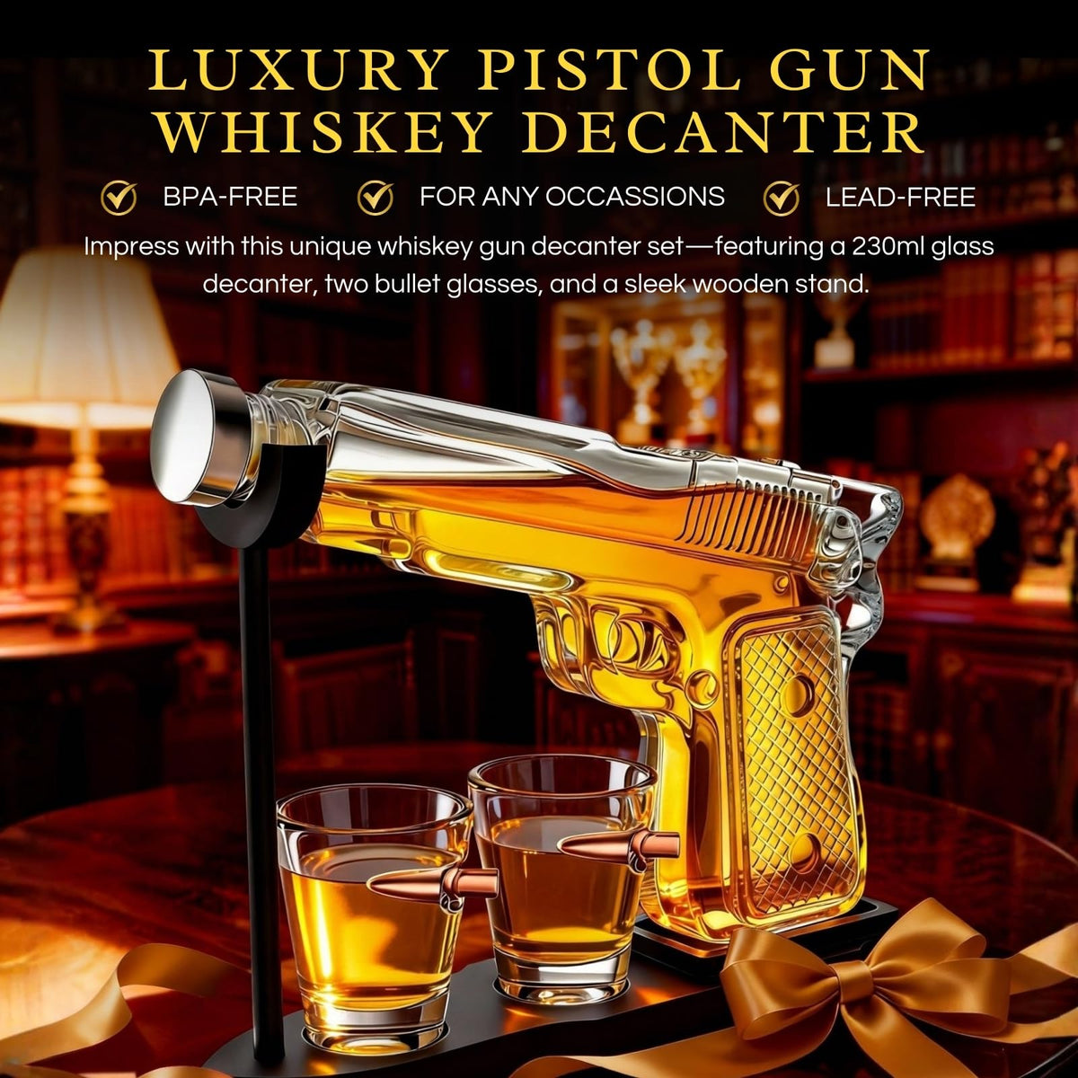 Whiskey Gun Decanter Set 2 Bullet Glasses - The Wine Savant Official Imagery - 5