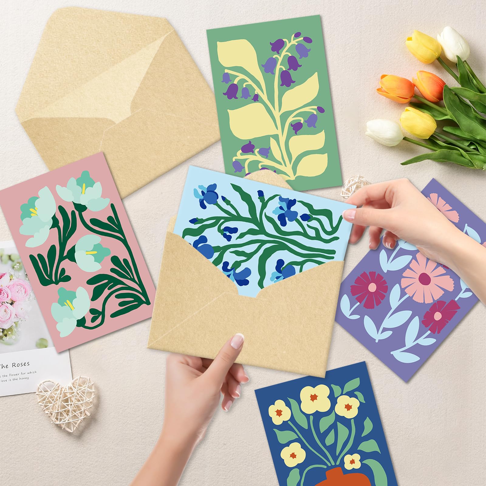 Bablira 24-Pack Floral Greeting Cards with Envelopes