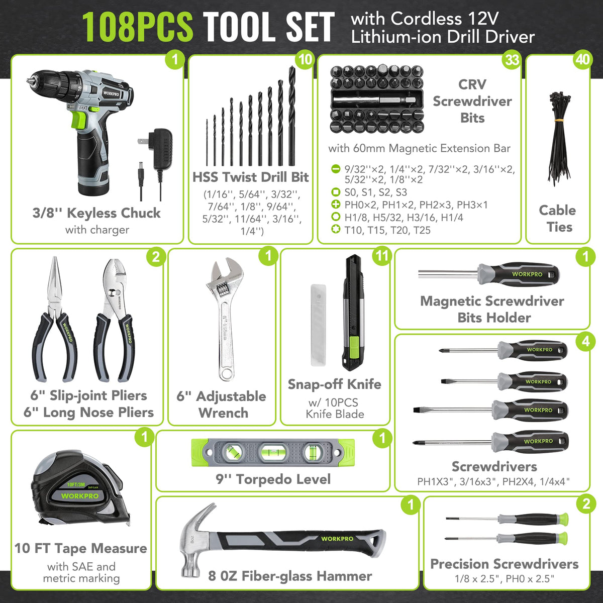 WORKPRO 12V Cordless Pink Drill Set for Women Home Tool Kit - WORKPRO Official Imagery - 4