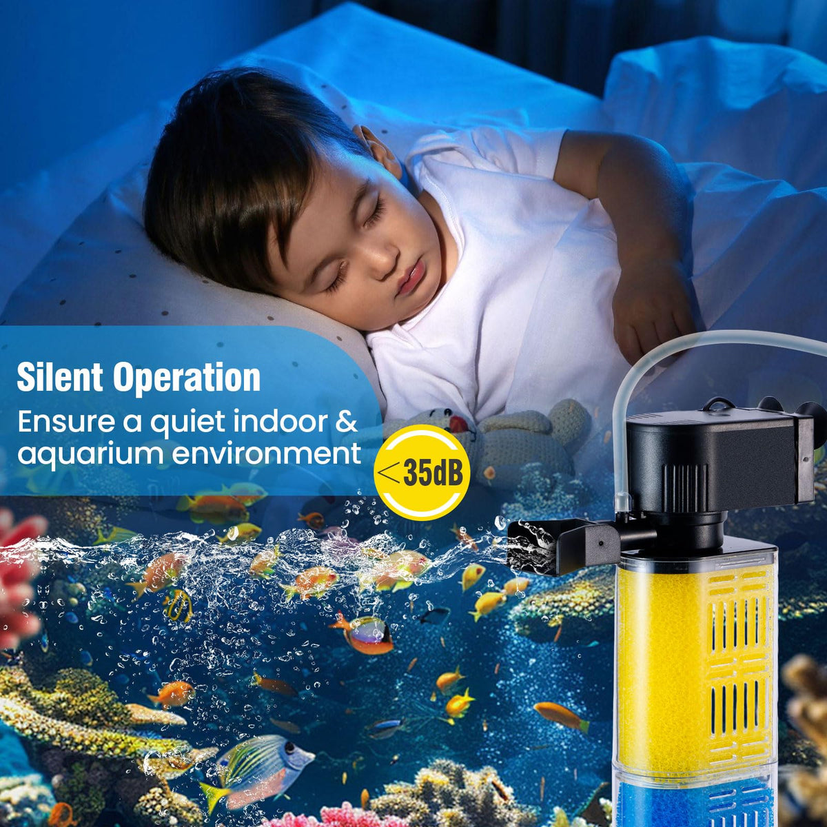 3 in 1 Aquarium Filter for 30 100 Gallons Fish Turtle Tank - OQTTNEO Official Imagery - 6