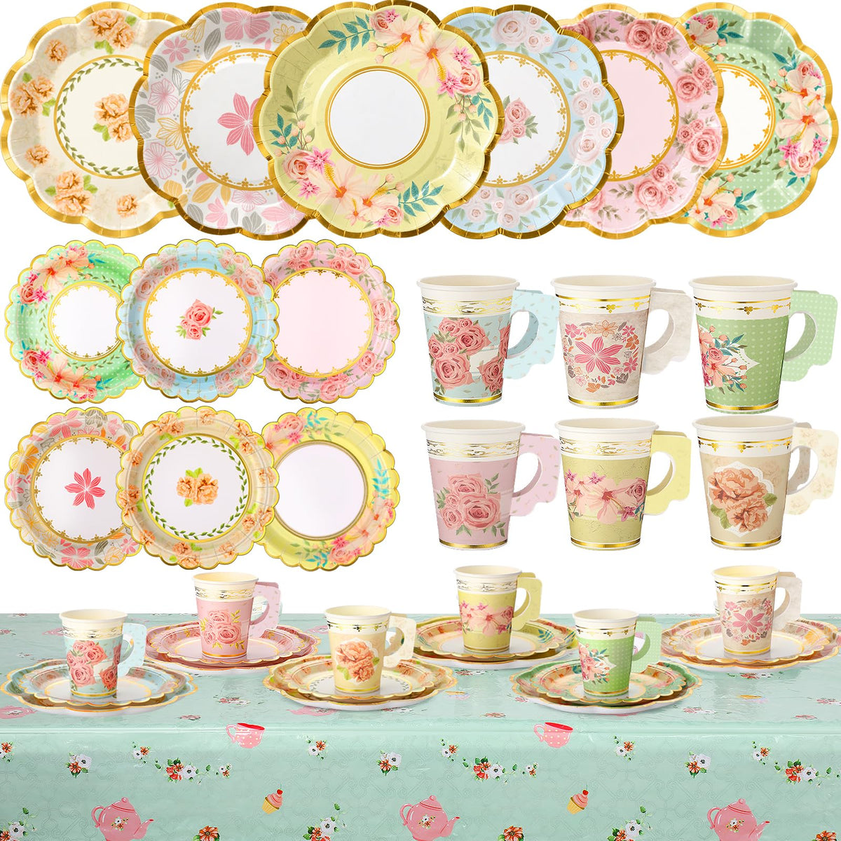 Yungyan 97 Pcs 24 Set Floral Tea Party Supplies Tea Party - Yungyan Official Imagery - 1