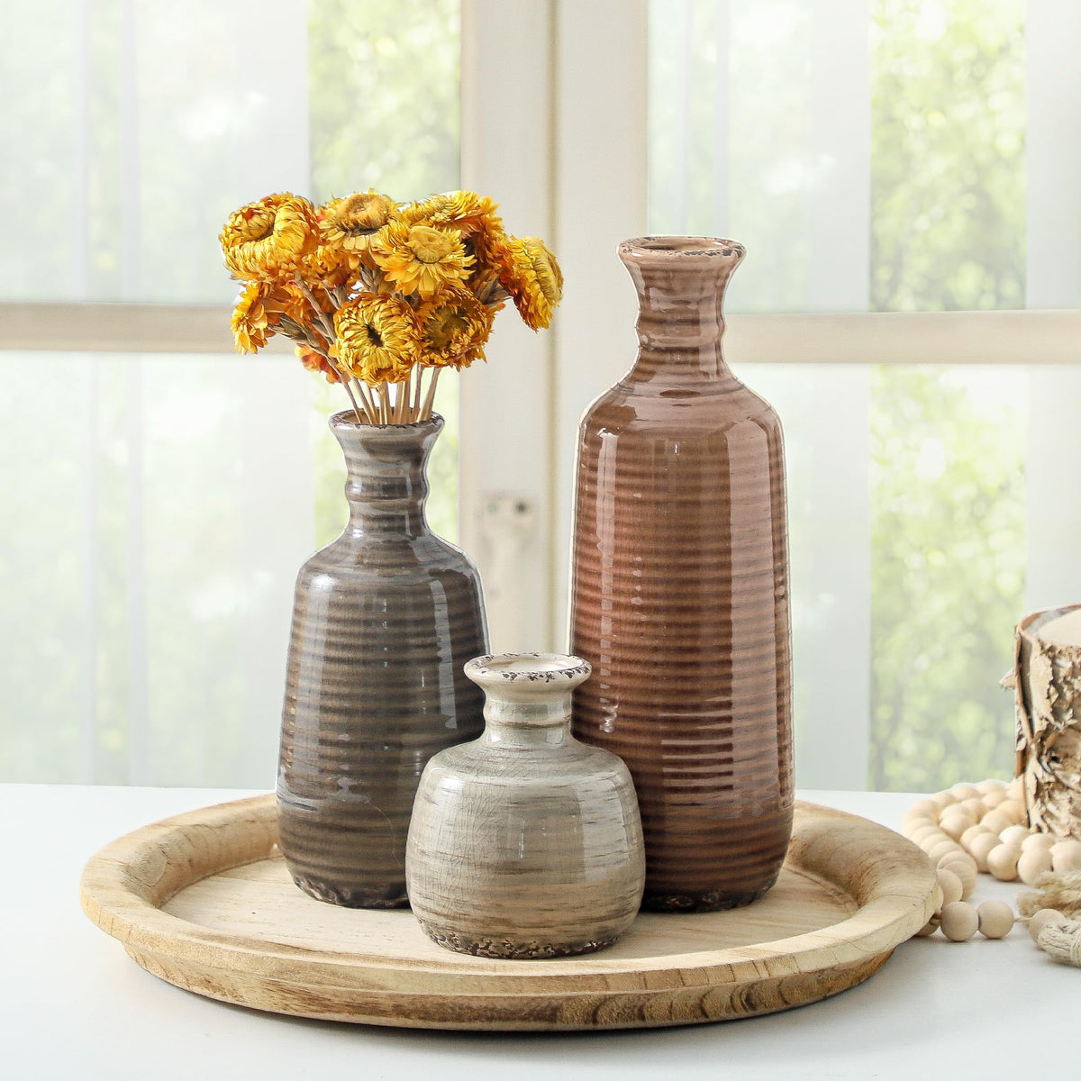 Ceramic Vases Set of 3 Neutral Rustic Farmhouse Vases Home - ooit Official Imagery - 6