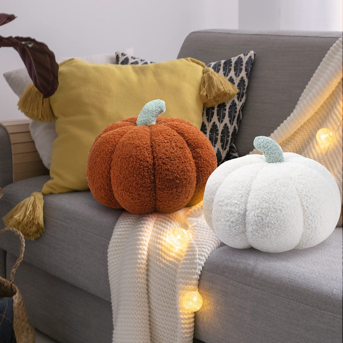 2 Pcs 3D Pumpkin Pillow Fall Decor Halloween Cushions White - Kajaia Official Imagery - 7