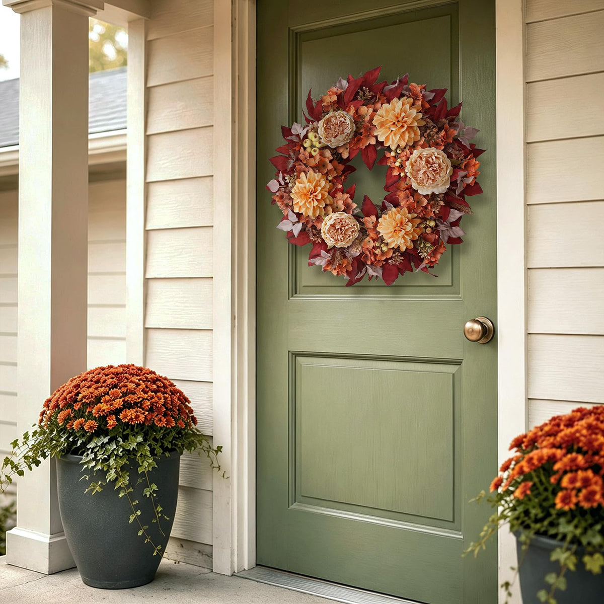 24 Fall Artificial Peony Dahlia Flower Wreath for Front Door - GLIDLION Official Imagery - 8