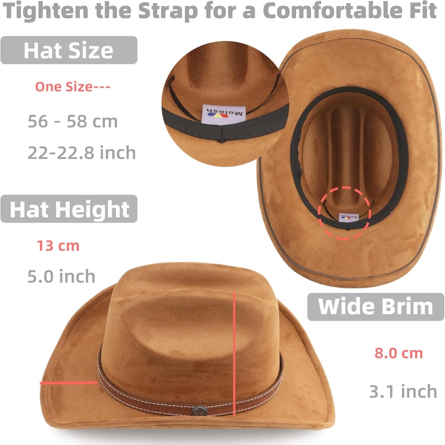 Melesh western cowboy hat with a short wide brim, suitable for women and men, ideal for beach or cowgirl style.