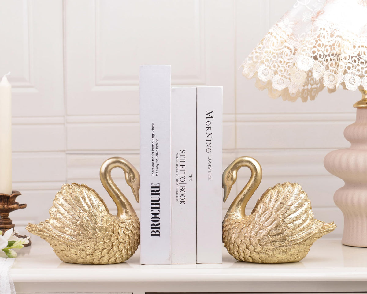 Swan Decorative Bookends Resin Book Ends for Shelves Unique - Kakizzy Official Imagery - 3