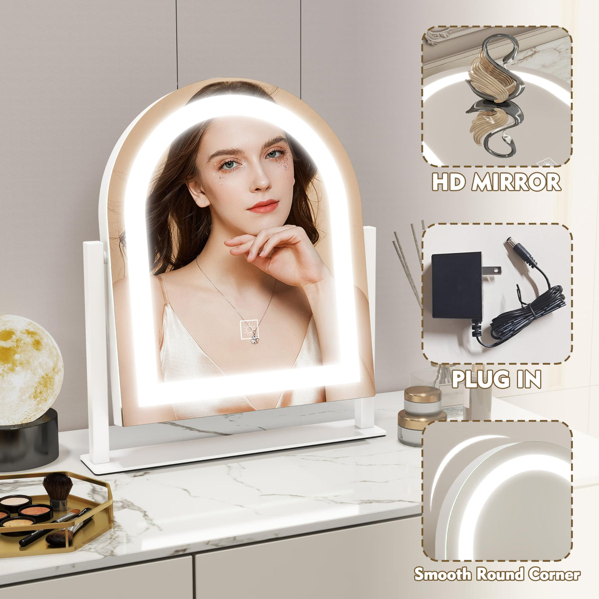 ROLOVE Lighted Makeup Mirror with 3 Color Dimmable Lighting - ROLOVE Official Imagery - 8