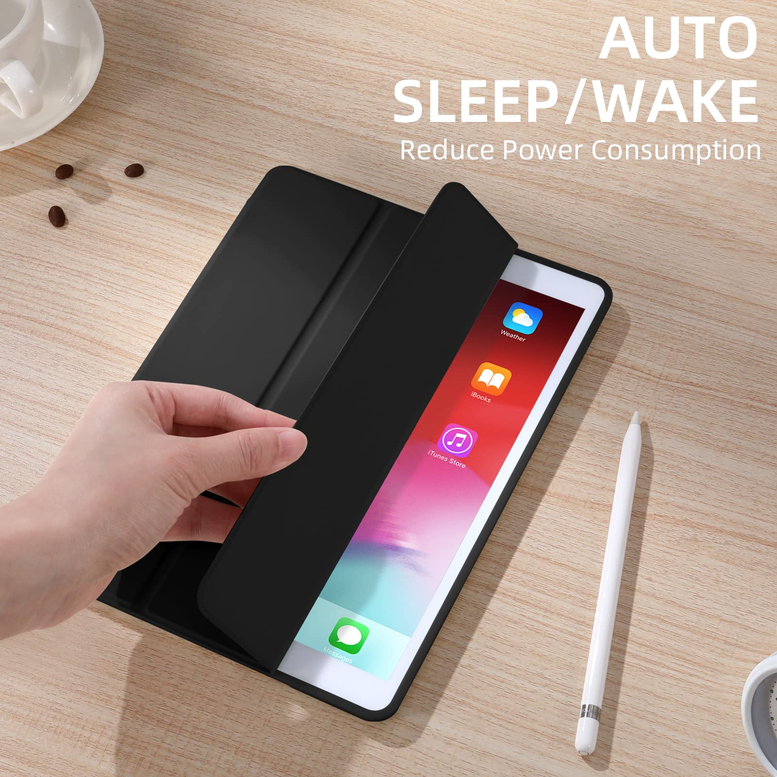 Black Akkerds iPad 9th/8th/7th generation case for 10.2-inch tablets, protective portable electronic device cover.